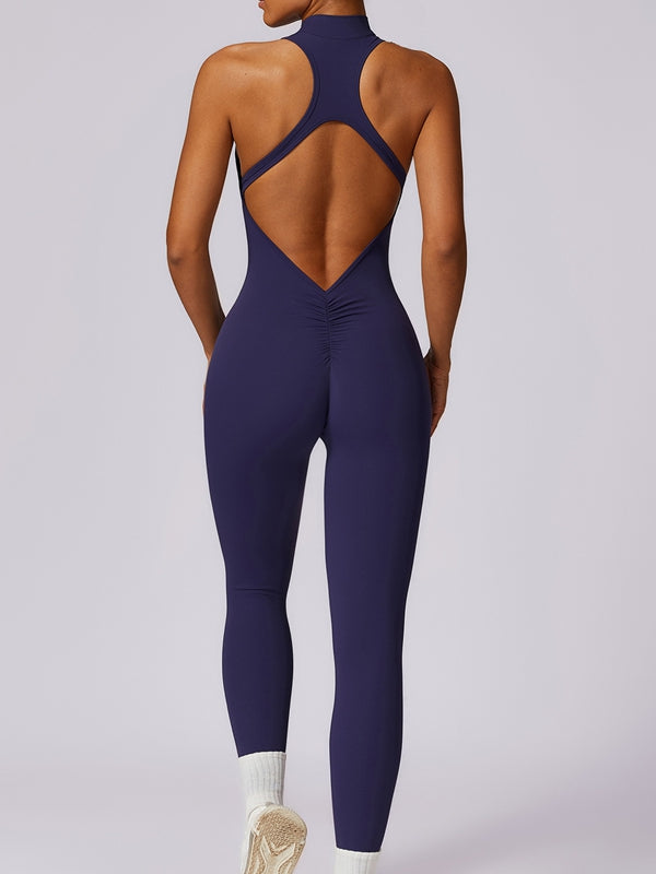 ZASUWA Women's Sexy Zipper Cutout Scrunch Bum Jumpsuit - High Waisted Bodycon Romper for Night Out, Party & Club Wear
