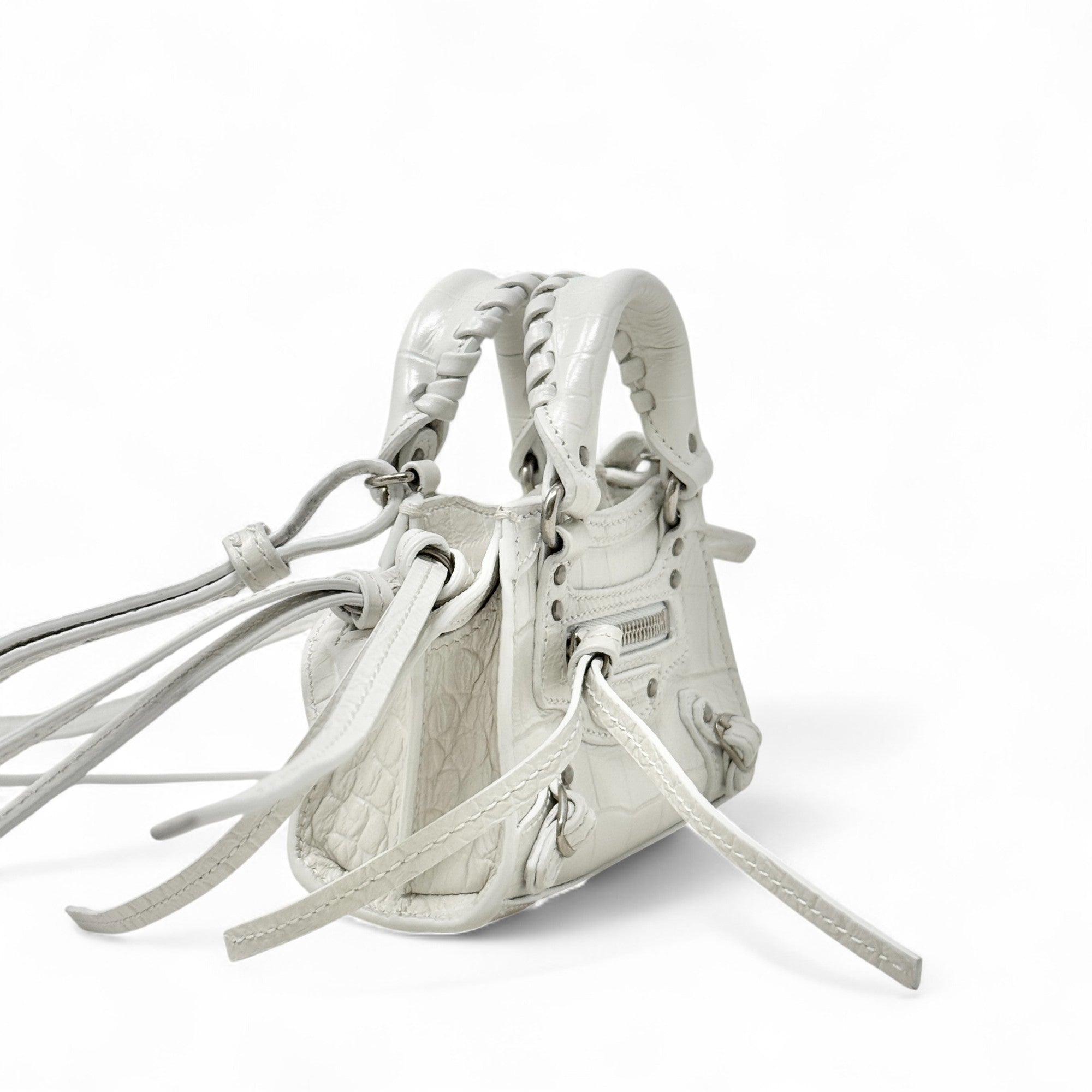 Balenciaga White Crocodile Embossed Nano City Bag - Stylish Mini Crossbody Purse for Women, Perfect for Parties, Dating & Daily Use
