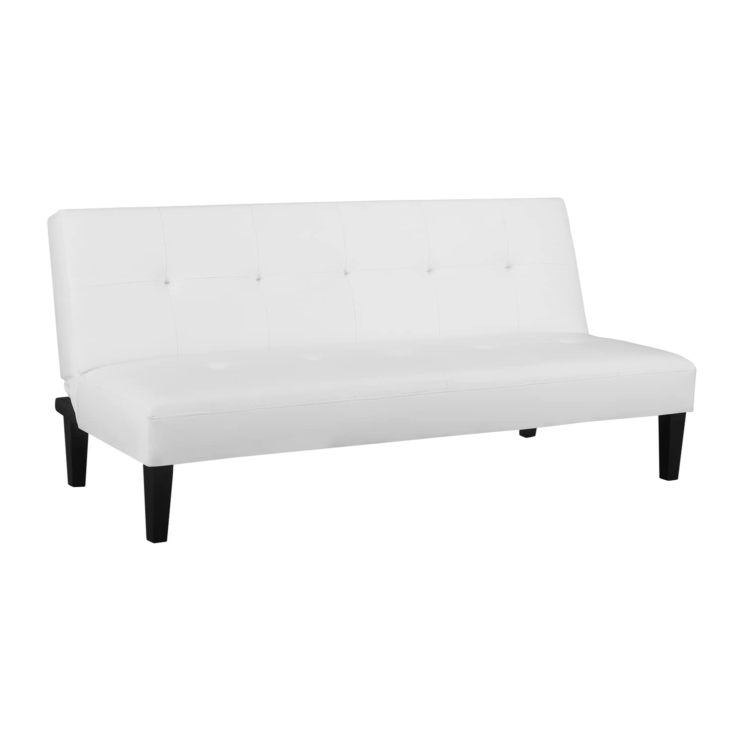 Naomi Home White Faux Leather Convertible Futon Sofa Bed - Button Tufted 3-Position Sleeper with Wooden Legs, 58 lbs Lightweight (500 lbs Capacity) - Perfect for Small Apartments, Guest Rooms & Home Offices