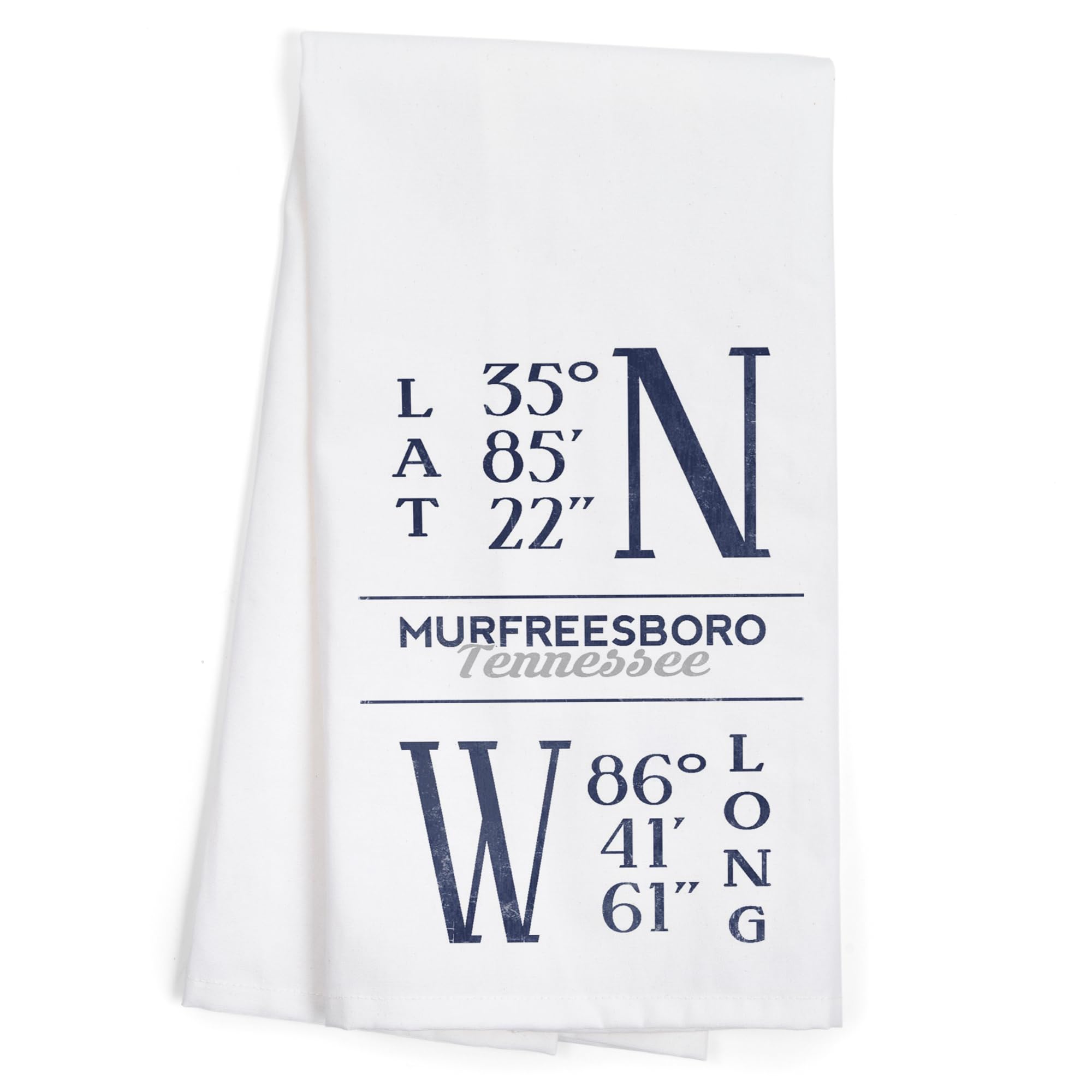 Lantern Press Murfreesboro Tennessee Latitude Longitude Blue Cotton Tea Towel - 100% Cotton Decorative Hand Towel for Kitchen, Home Decor & Gift - Perfect for Dish Drying, Wall Art & Farmhouse Decor