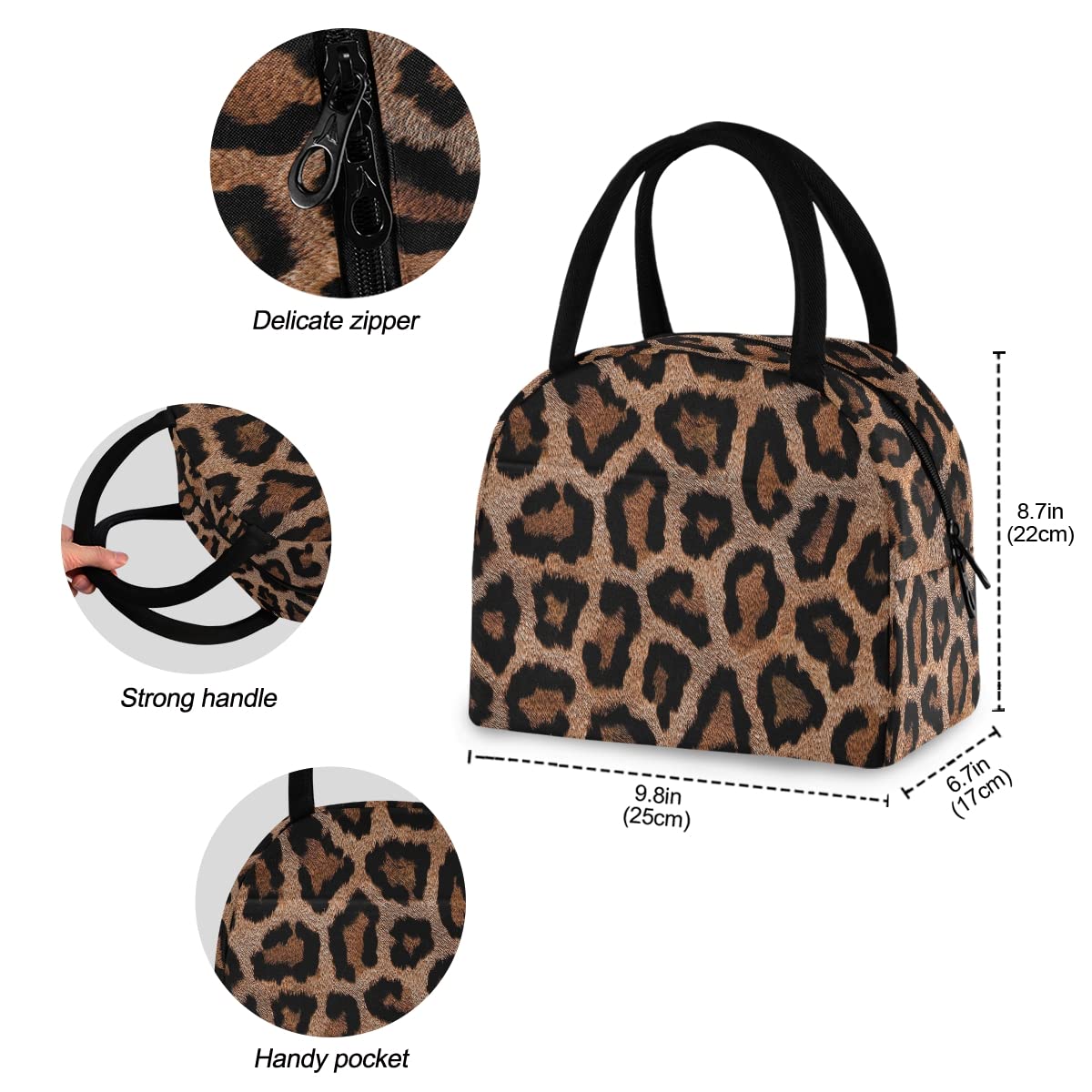 Leopard Print Insulated Lunch Bag for Women & Men - Reusable Cooler Tote for School, Office, Picnic - Leakproof Lunch Box for Kids, Teens & Adults (Perfect for Work, Travel & Outdoor Activities)