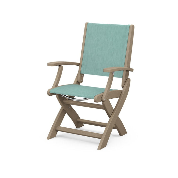 POLYWOOD Coastal Folding Chair - Durable Outdoor Furniture for Patio, Beach & Poolside - Weather-Resistant Adirondack Style Chair with Cup Holder