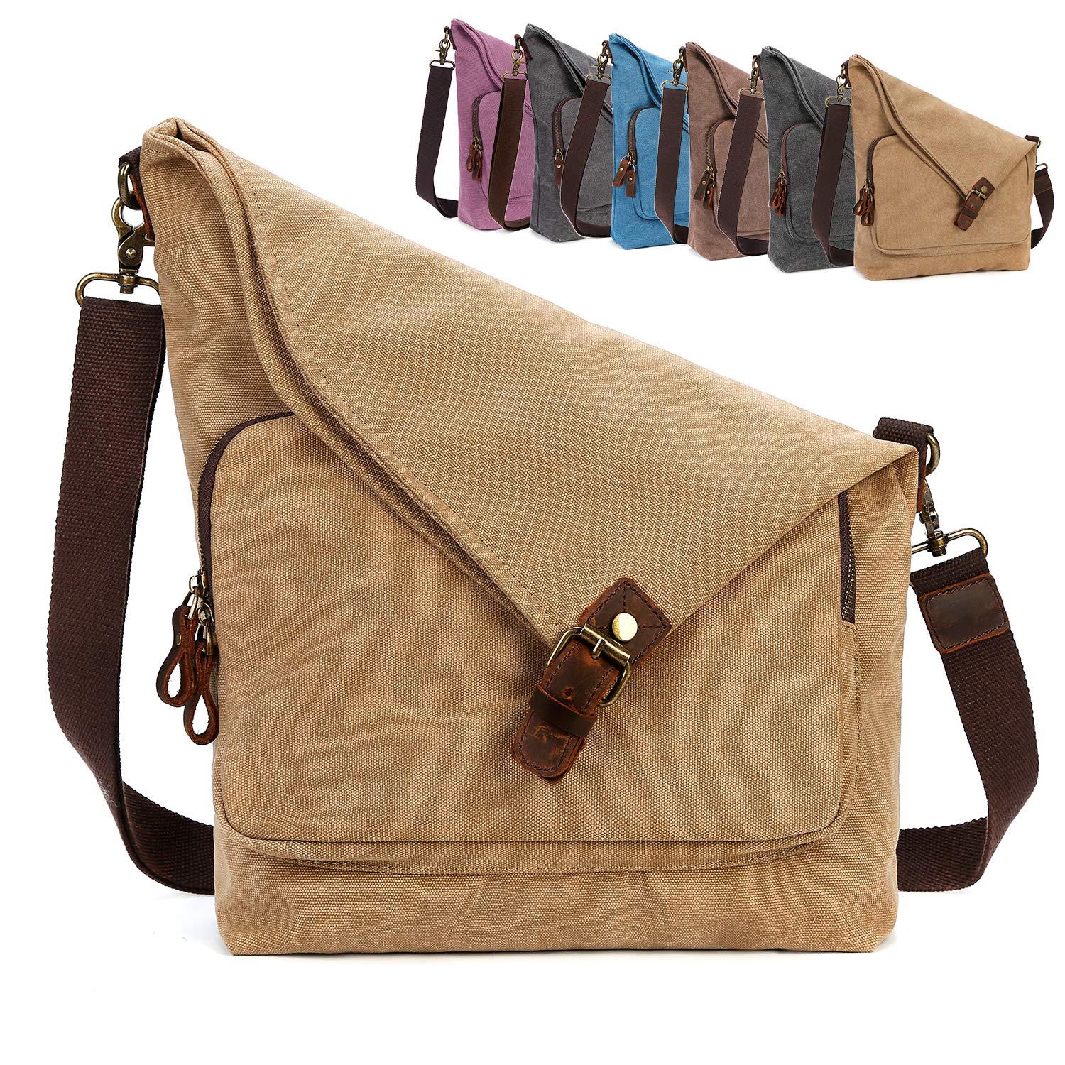 AmHoo Women's Genuine Leather Crossbody Bag - Stylish Canvas Messenger Purse & Shoulder Bag Hobo Tote for Work, Travel & Everyday Use