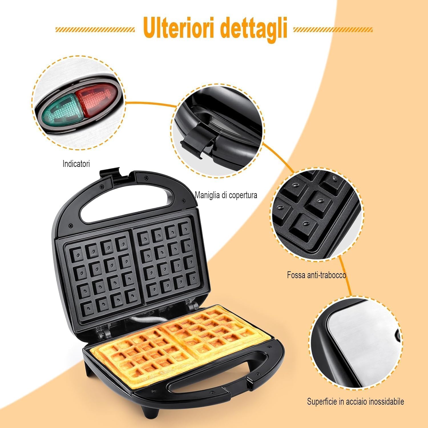 Non-Stick Electric Waffle Maker 750W - Automatic Temperature Control, LED Indicators, BPA-Free (Black) - Perfect for Breakfast, Brunch & Family Gatherings