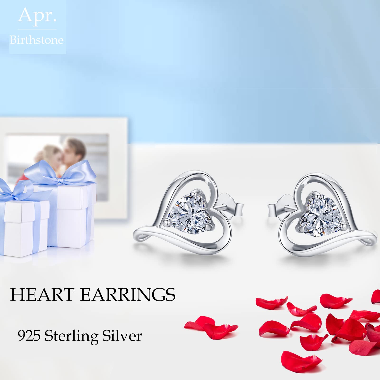 LAVUMO Heart Stud Earrings for Women - Hypoallergenic 14K Gold Plated, Sterling Silver & Rose Gold Cubic Zirconia Jewelry Set - Perfect Gift for Birthday, Anniversary, Valentine's Day | Elegant Everyday Wear & Special Occasion Accessories