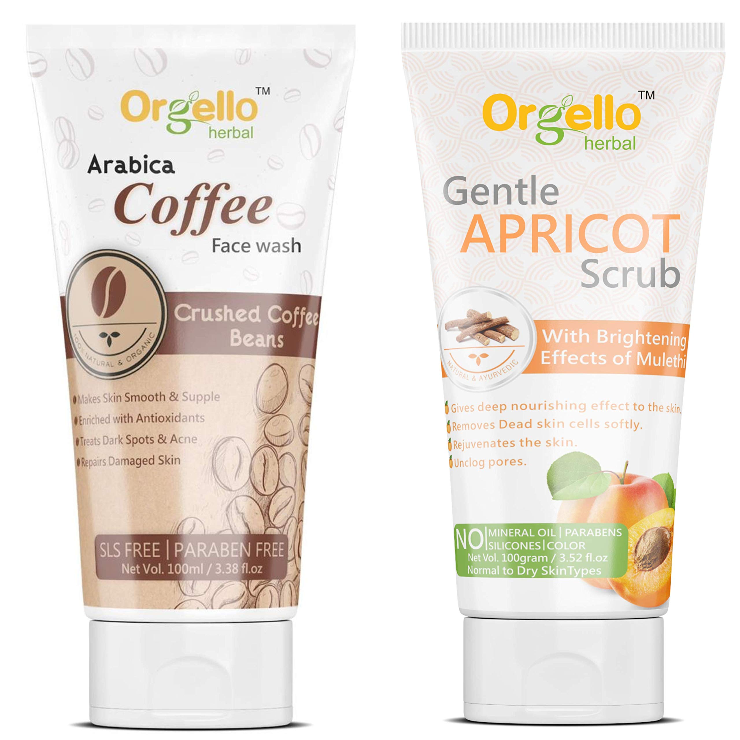Organic Herbal Skincare Combo Kit - Arabica Coffee Facial Cleanser (100ml) & Apricot Face Scrub (100g) | Natural Exfoliation & Deep Cleansing for Glowing Skin | Perfect for Daily Skincare Routine & Spa Day at Home