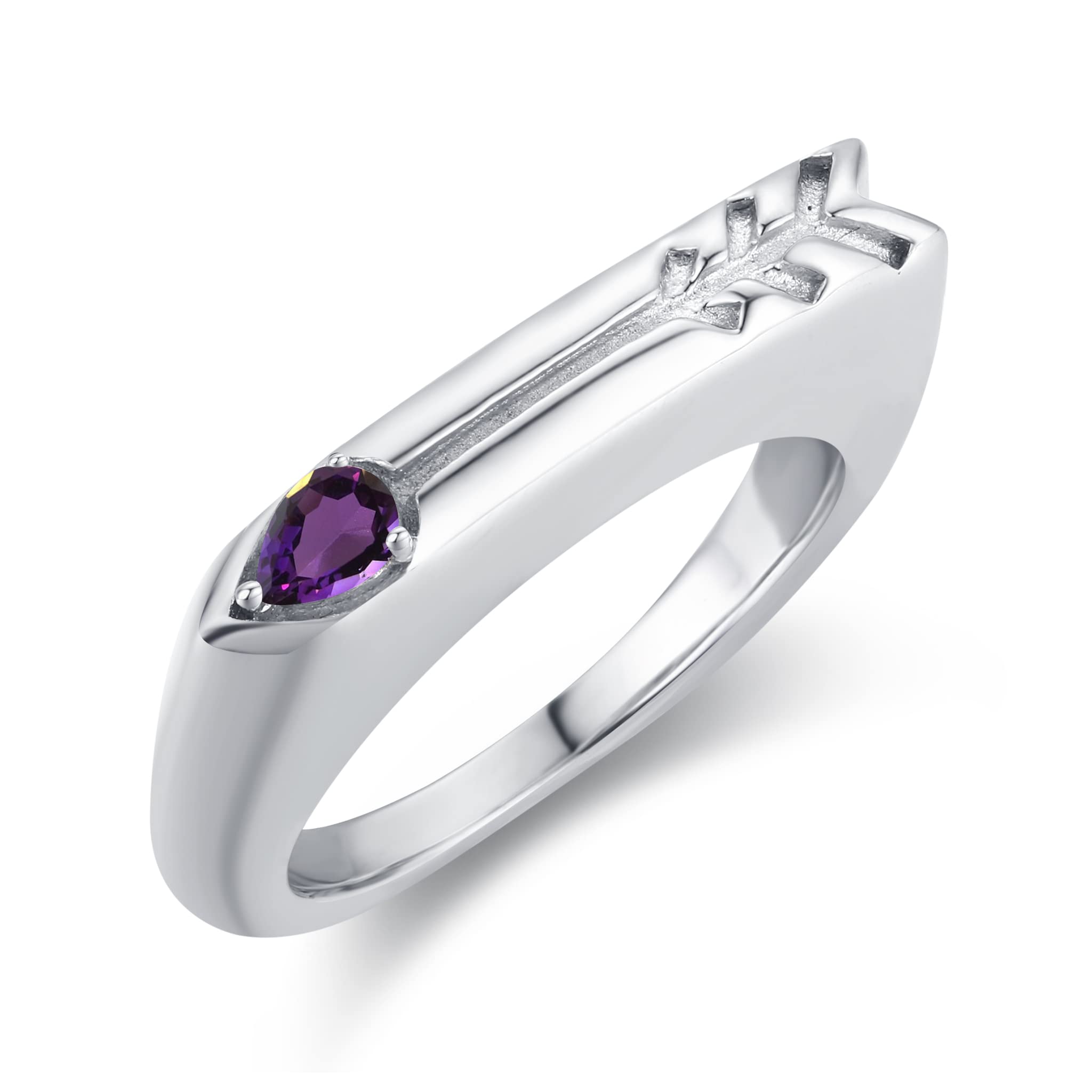 Amethyst Signet Ring for Women - Arrow & Heart Pinky Custom Ring - Engraved Rectangle Couple's Promise Ring - Sterling Silver Love Jewelry - Perfect for Gifts, Anniversaries & Romantic Occasions