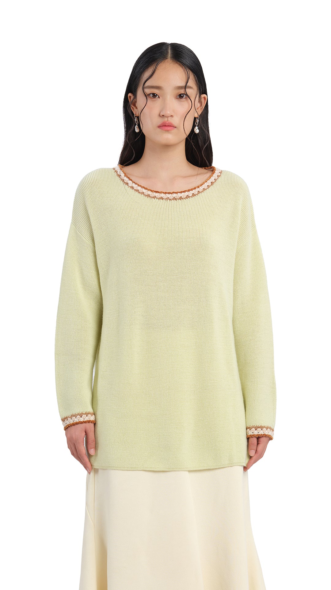 Stylish Crochet Trim Pullover Sweater for Women - Cozy Knit Top for Casual Outfits & Layering in Fall/Winter