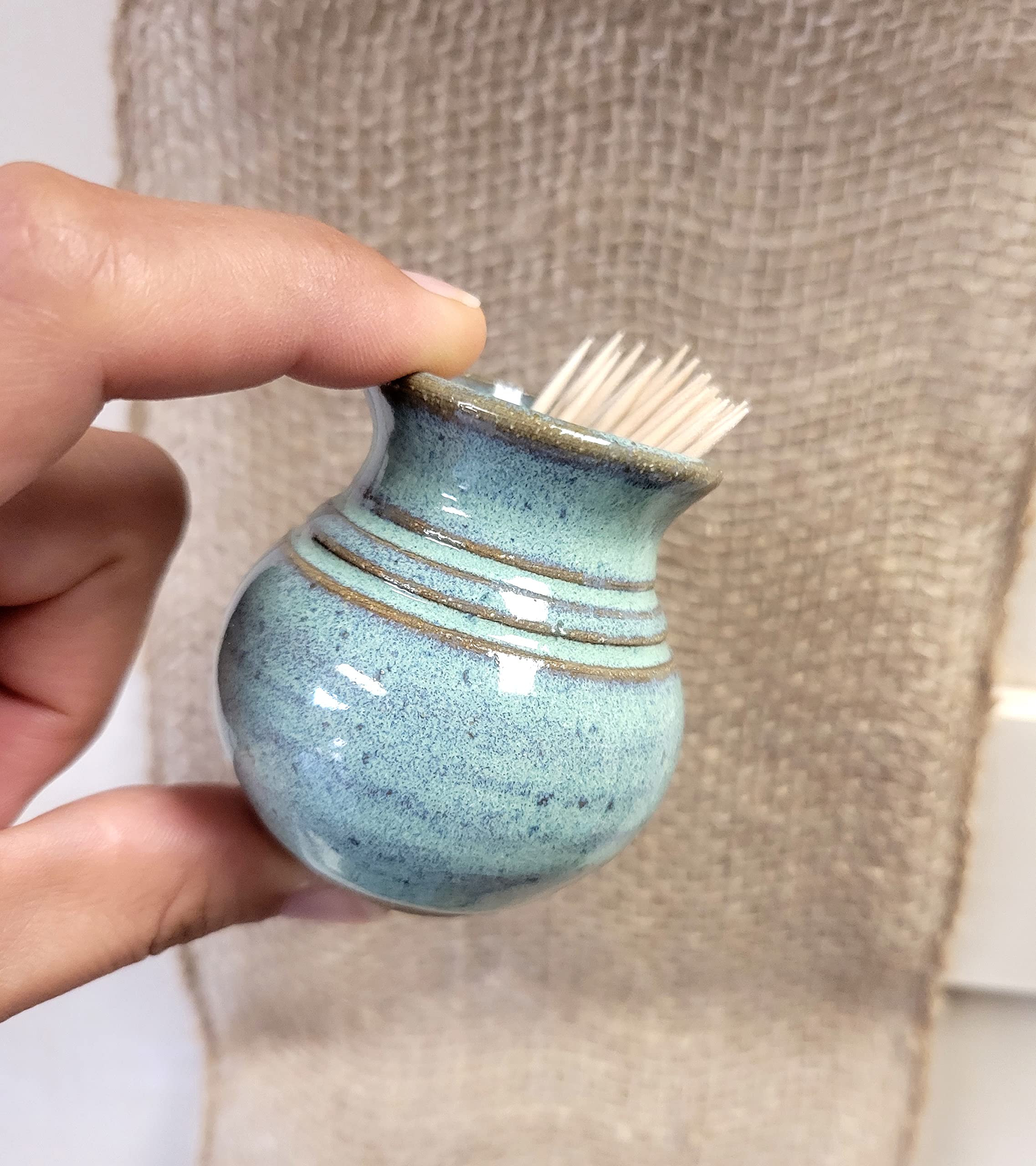 Handmade Green Ceramic Toothpick Holder - Mini Keepsake Pot for Weddings, Parties & Charcuterie Boards | Perfect for Home Decor, Kitchen Organization & Table Setting Accessories