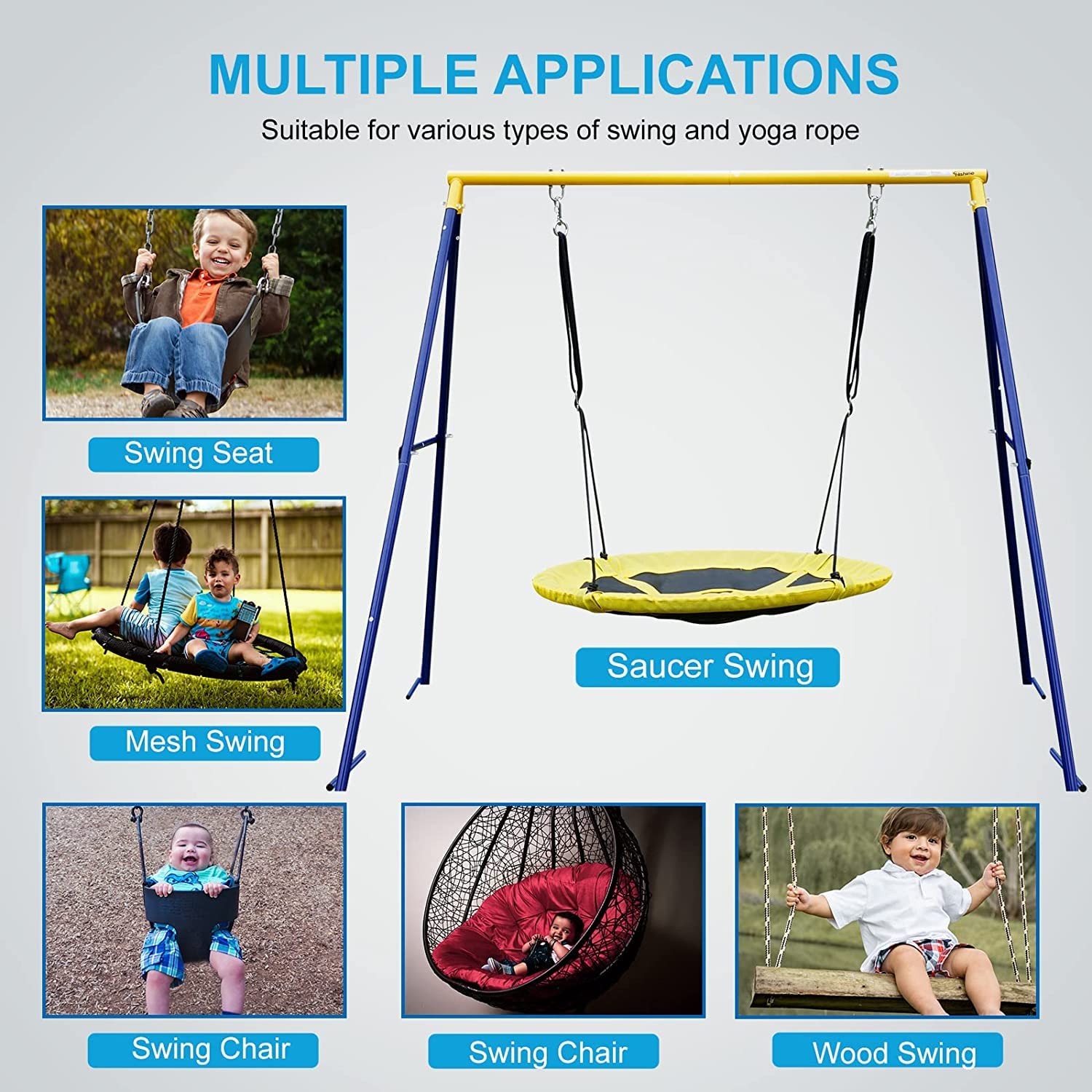 Heavy Duty Full Steel Metal Swing Stand Frame for Backyard - Blue & Yellow (Swing Not Included) | Outdoor Play Equipment for Kids, Parks & Gardens