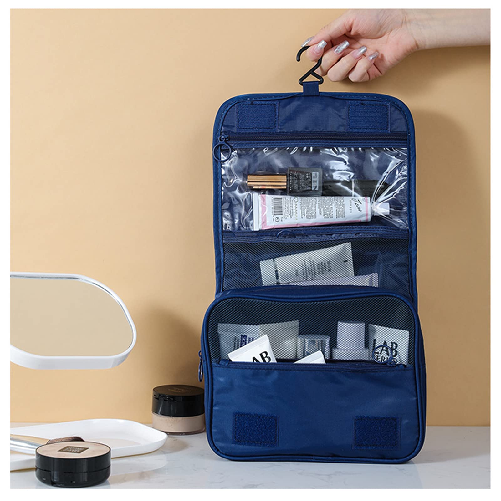 Waterproof Hanging Travel Toiletry Bag with Hook - Portable Cosmetic & Makeup Organizer for Women (Blue) - Perfect for Bathroom, Gym, Camping & Business Trips
