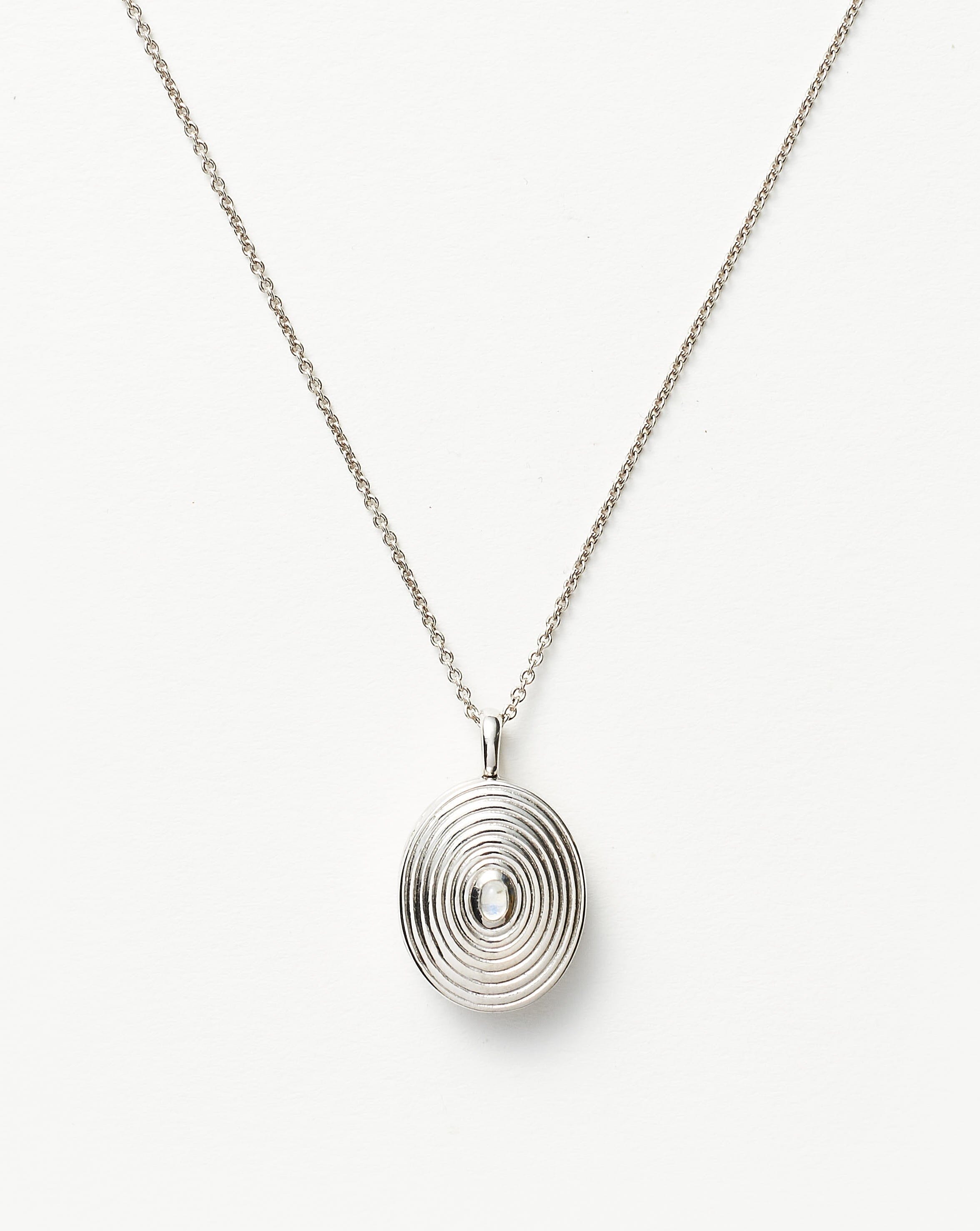 Personalized Engravable Oval Ridge Locket Pendant Necklace - Sterling Silver with Rainbow Moonstone | Gift for Mom, Wife, Anniversary, Valentine's Day | Keepsake Jewelry for Photos & Memories