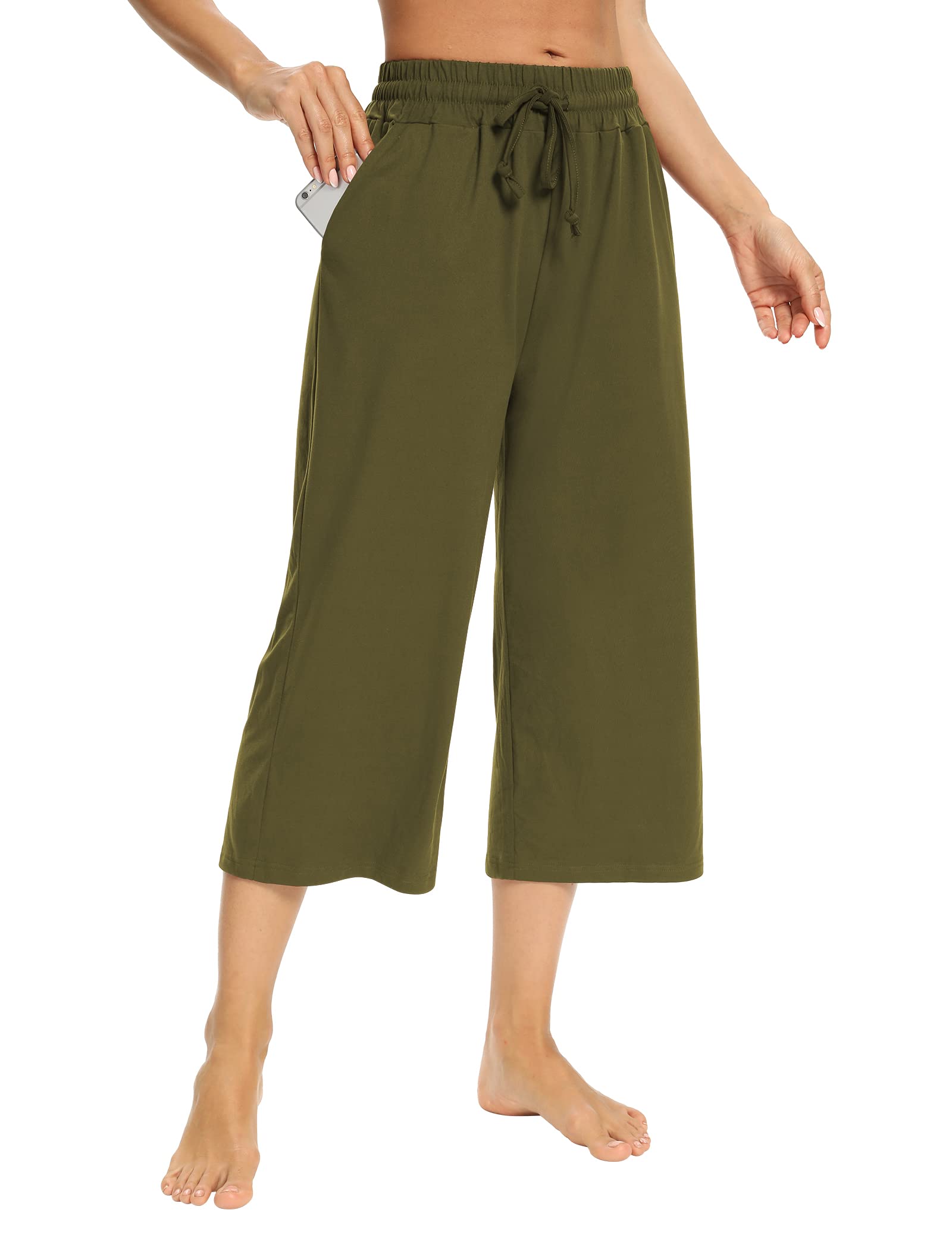 Sarin Mathews Women's Comfy Wide Leg Capri Pants with Drawstring & Pockets - Lounge, Pajama, Workout & Casual Wear for Home, Gym & Travel