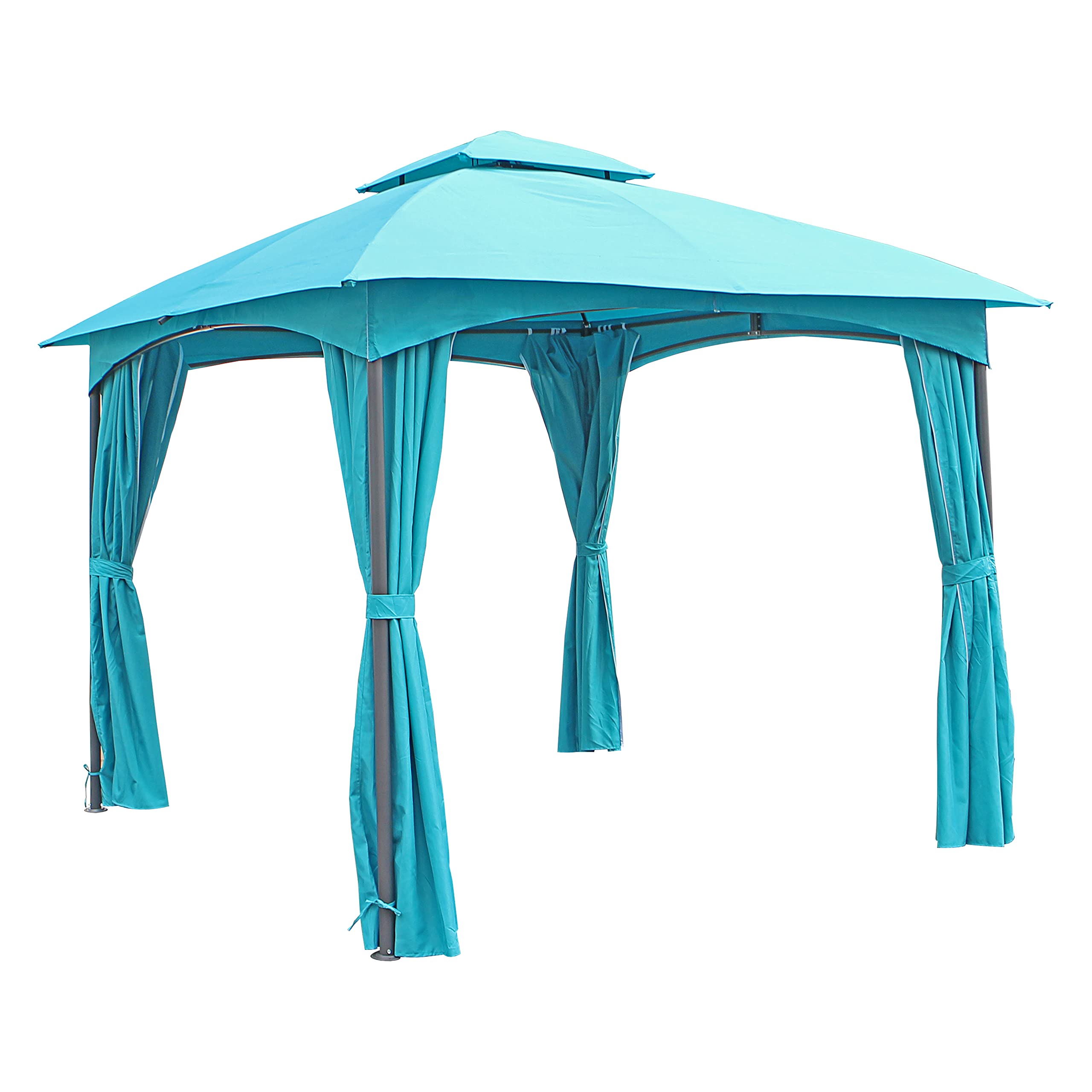 10-Foot Steel Dome-Top Gazebo with Waterproof Curtains - Aqua Blue Outdoor Canopy for Patio, Garden, and Backyard Parties