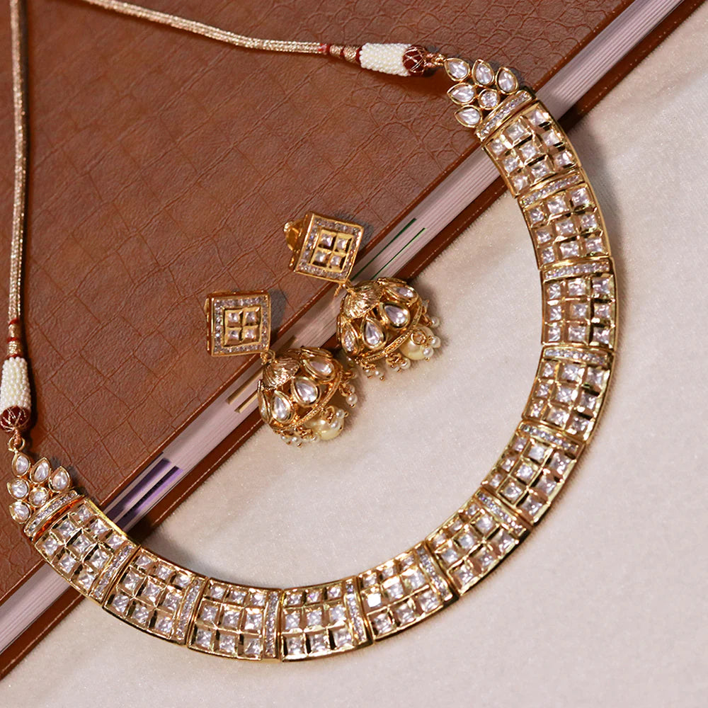 Luxury Gold Plated Royal Kundan Necklace and Earrings Set (D578) - Perfect for Weddings, Parties, and Special Occasions