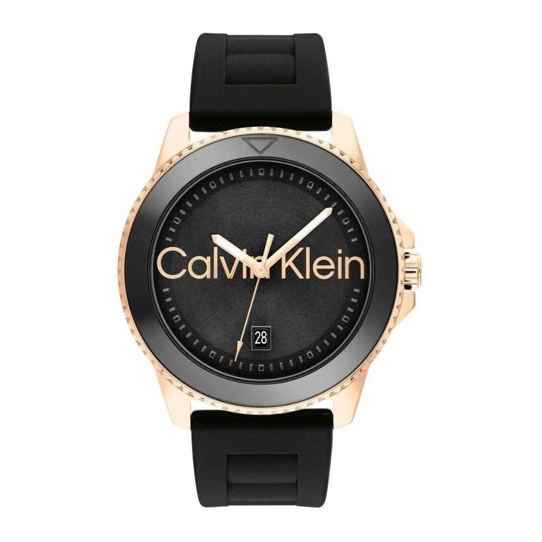 Calvin Klein Aqueous Gold Dial Black Silicone Watch 25200426 - Stylish Unisex Timepiece for Casual & Formal Wear
