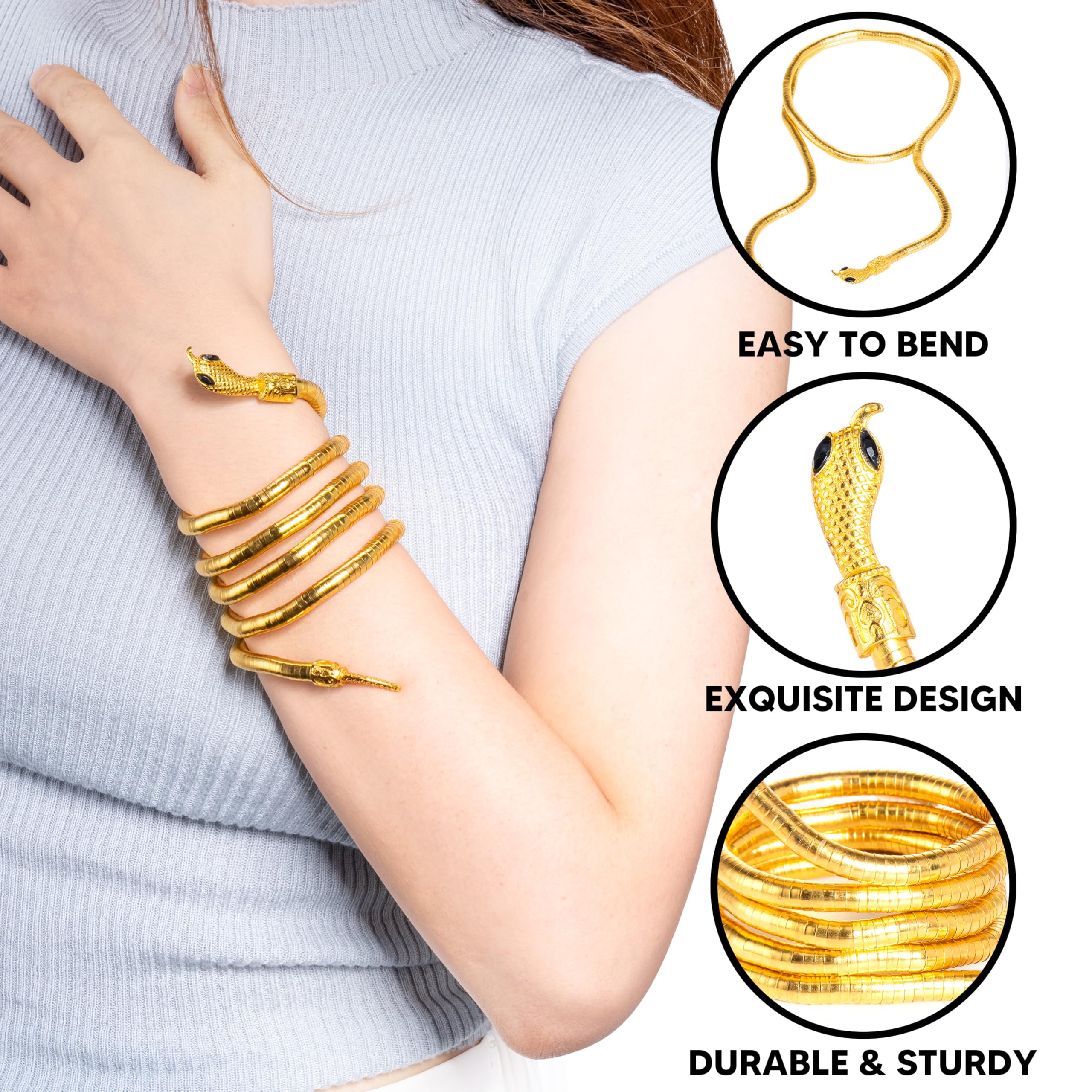 Spooky Halloween Snake Bracelet - Flexible Adjustable Arm Cuff Jewelry for Women, Men & Kids | Bendable Snake Necklace & Costume Accessory | Perfect for Halloween Parties, Cosplay & Themed Events