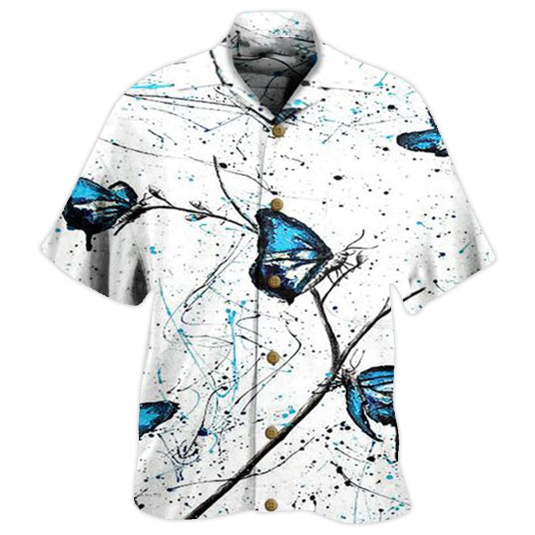 Men's Hawaiian Shirt - Tropical Flower Print Short Sleeve Button Down Shirt for Summer Beach Vacation, Luau Party & Casual Wear
