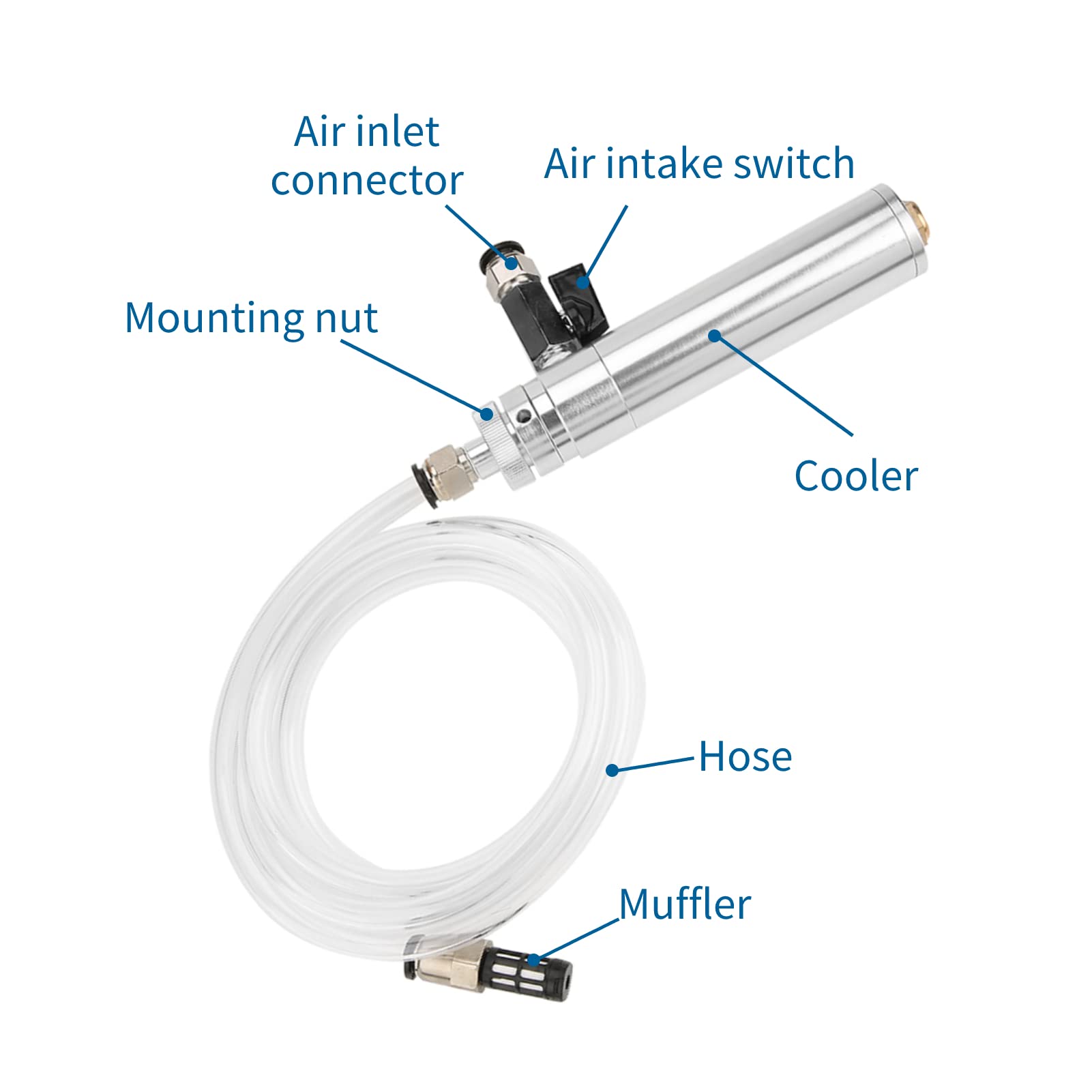 Adjustable Vortex Cold Air Cooling Gun with Flexible Tube - Aluminum Alloy Mechanical Process Cooling Tool for Electronics, Cutter, 3D Printing & DIY Projects - Perfect for Workshop, Soldering & Crafting