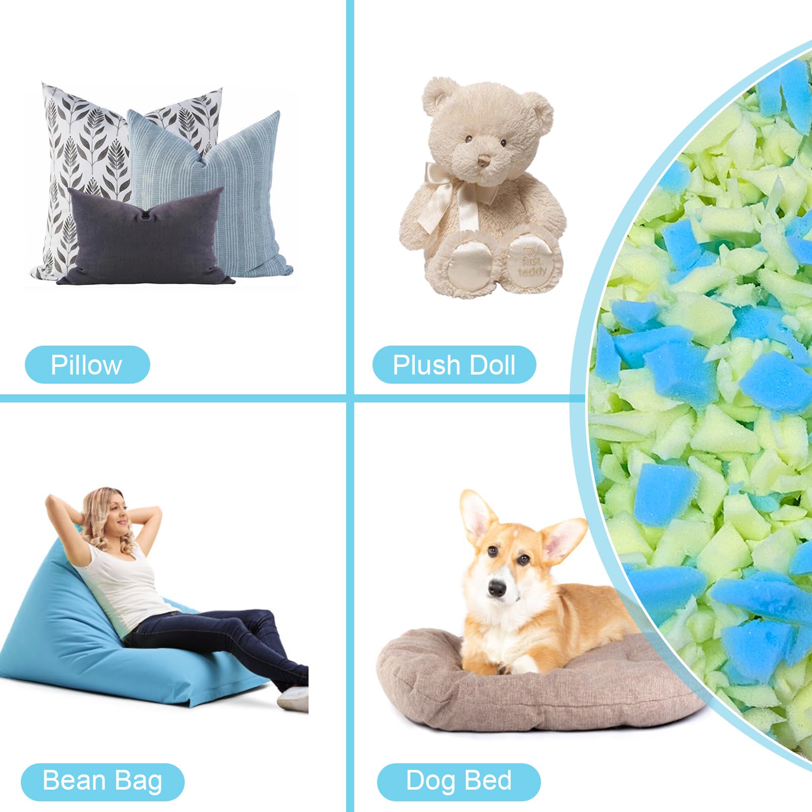 20LBS Memory Foam Bean Bag Filler - Soft Refill for Chairs, Pillows & Pet Beds - Home & Craft Use