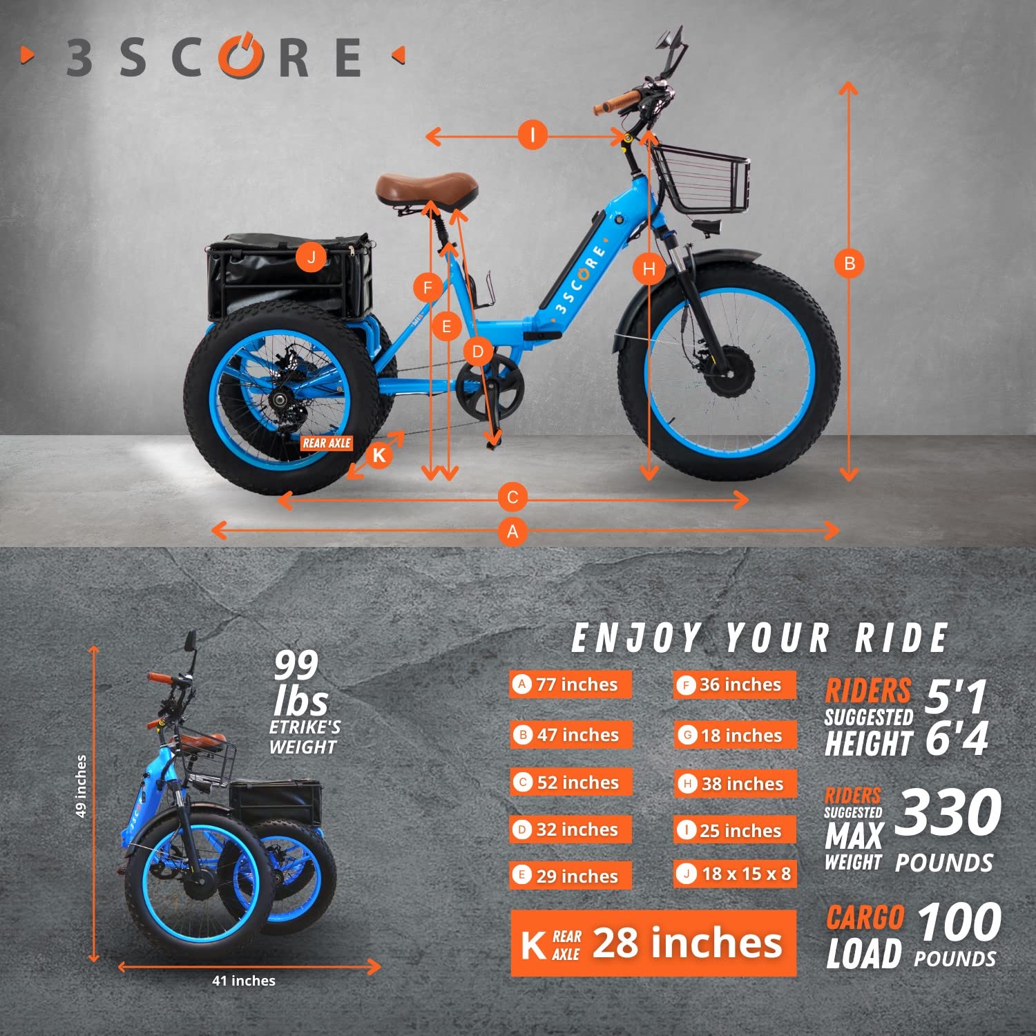 750W Electric Fat Trike with 48V Lithium Battery - Foldable 24