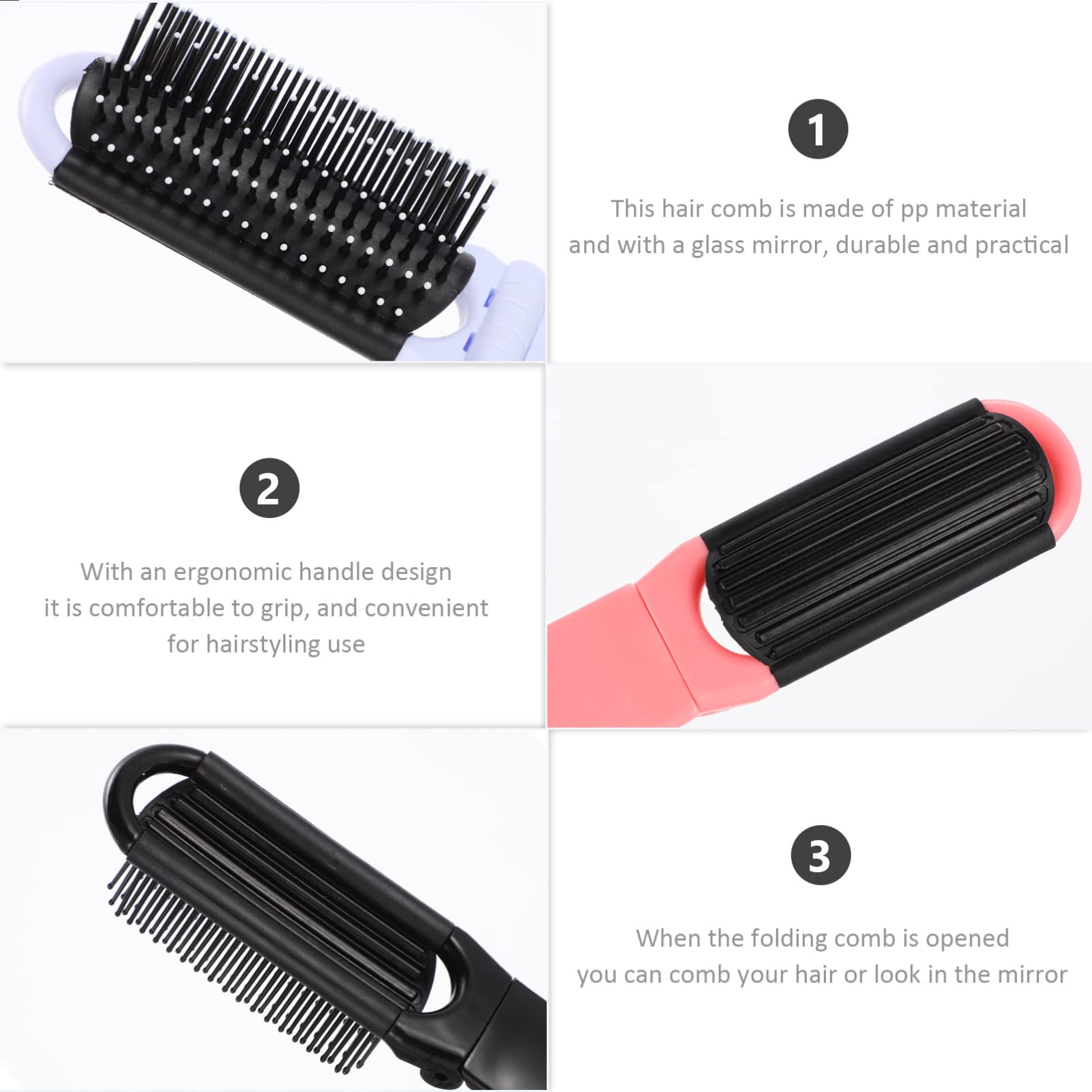 Men's Folding Hair Brush with Mirror - 6pcs Compact Travel Brush for Gym, Car & Purse