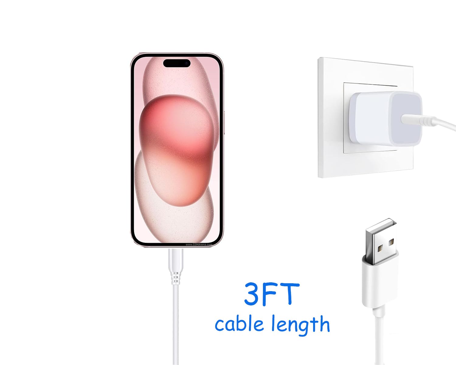 USB C to USB A CarPlay Cable for iPhone 15/16/Pro/Max/Plus & iPad Pro/Air/Mini - 3FT Fast Charging Sync Cord for Car Dashboard, Home & Office Use