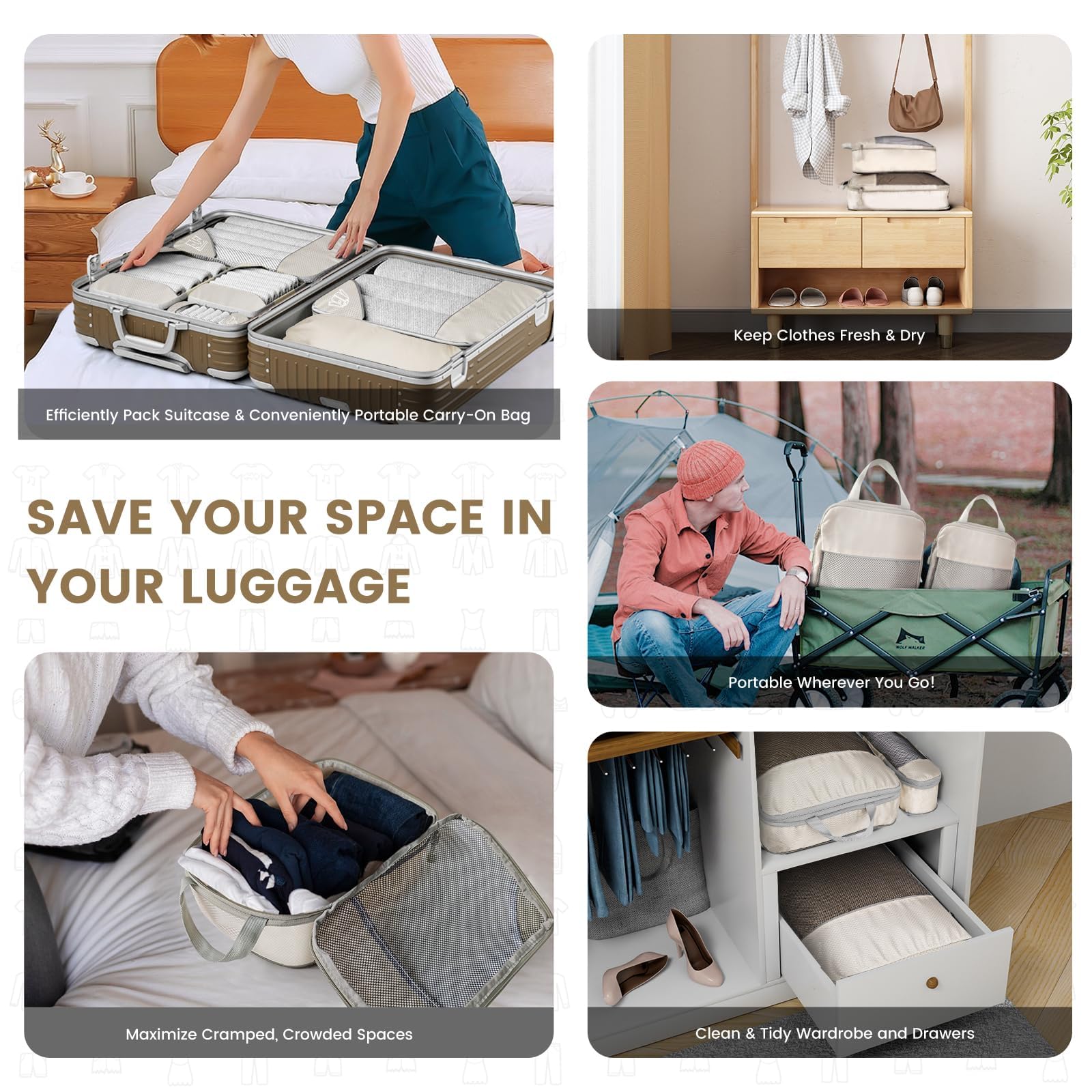 6-Piece Expandable Packing Cubes Set - Durable Travel Organizers with Compression for Luggage & Suitcases (Multicolor) - Perfect for Business Trips, Vacations & Weekend Getaways