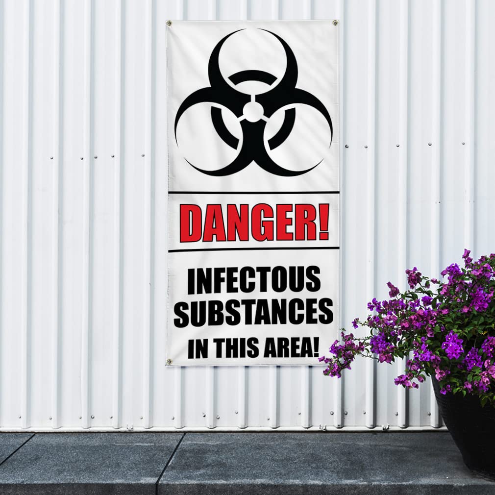 Danger! Infectious Substances Safety Vinyl Banner - 144x60 Inches, Weatherproof, 10 Grommets for Secure Installation | Industrial, Yard & Outdoor Use | Multiple Sizes Available for Workplace, Construction Sites & Hazardous Areas