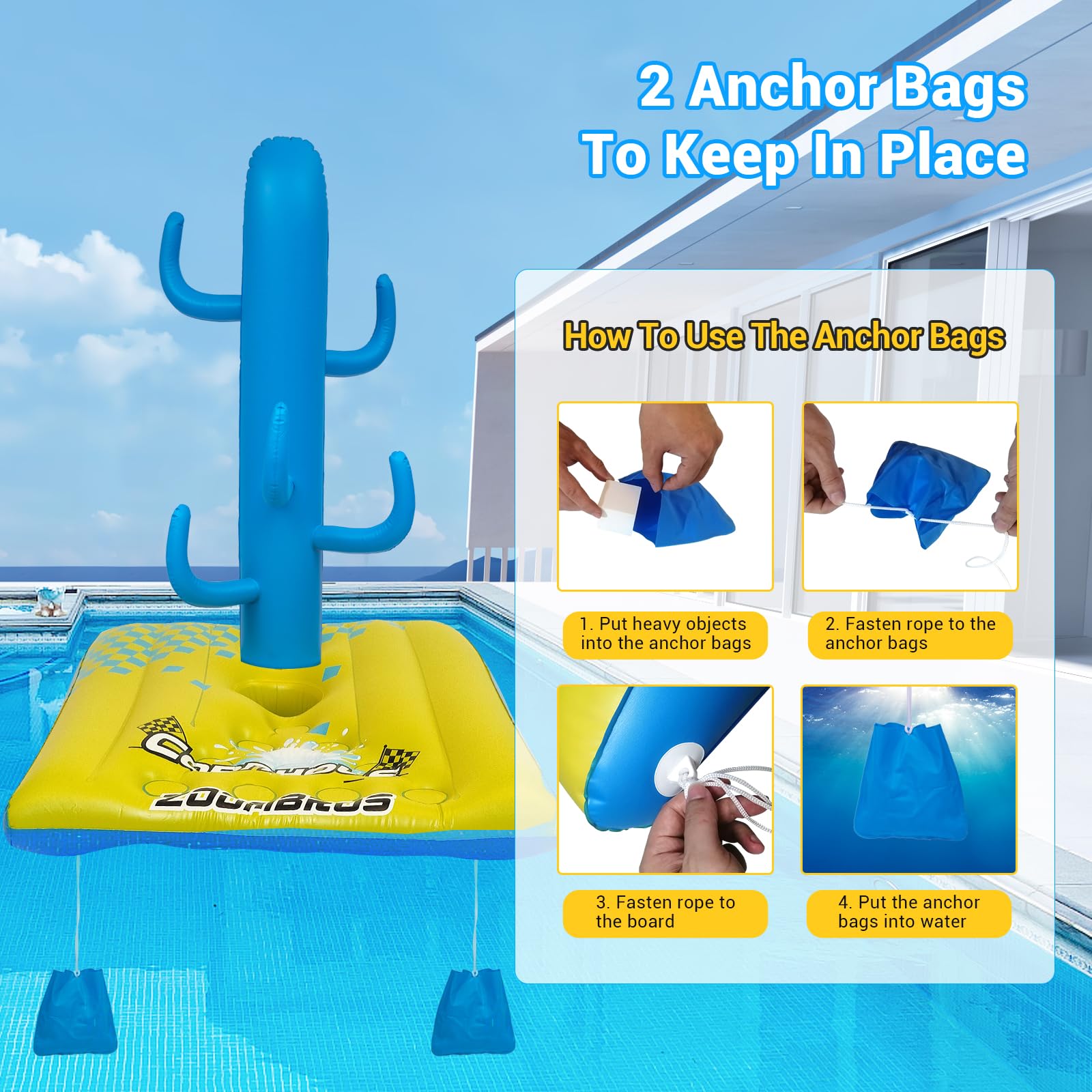 2-in-1 Inflatable Cornhole & Ring Toss Game Set with 6 Bean Bags - Floating Pool Party Games for Adults, Teens and Family - Perfect for Backyard BBQs, Beach Parties and Summer Fun