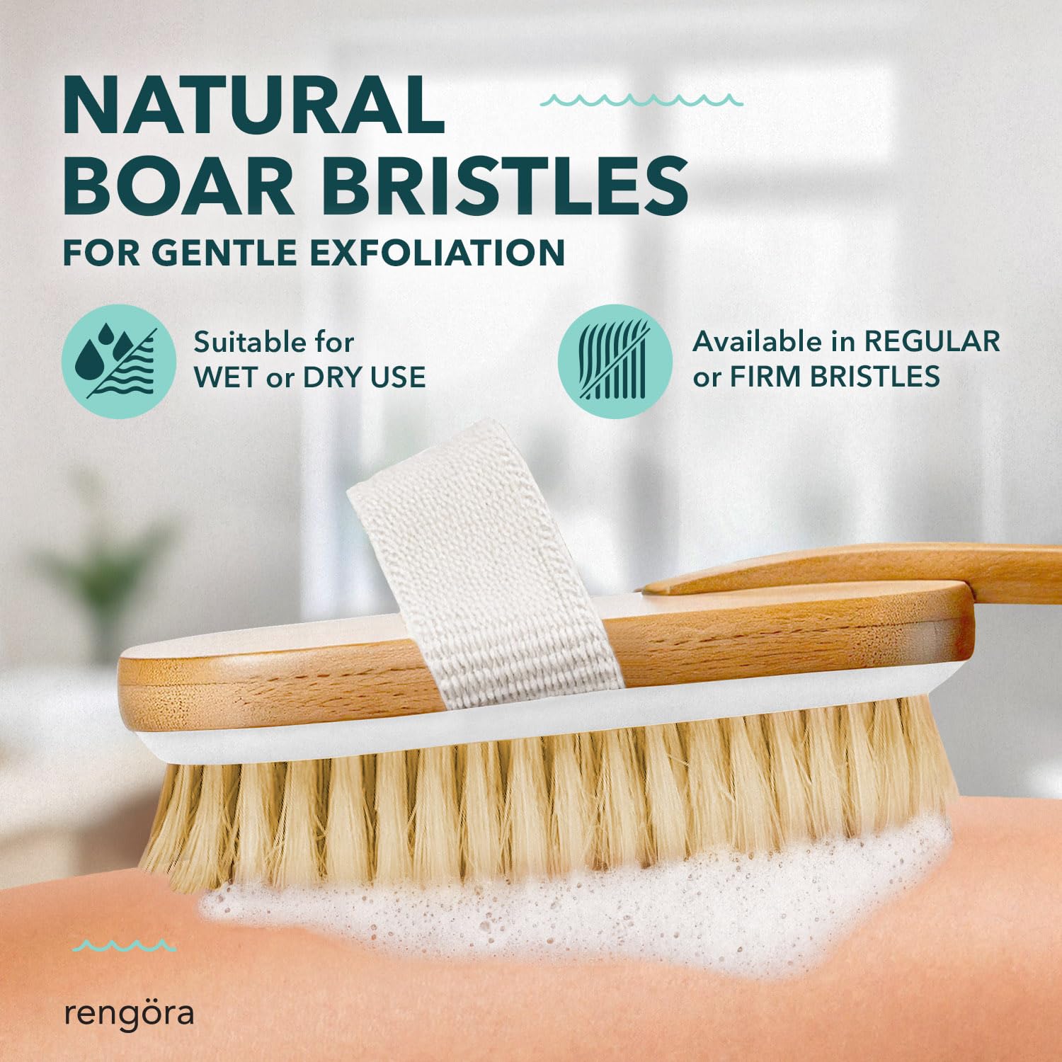 Long Handle Bath Brush for Shower - 20 Inch Back Scrubber with Detachable Head & Natural Stiff Bristles - Exfoliating Body Brush for Men, Women & Elderly - Perfect for Deep Cleaning, Exfoliation & Hard-to-Reach Areas in Bath or Shower
