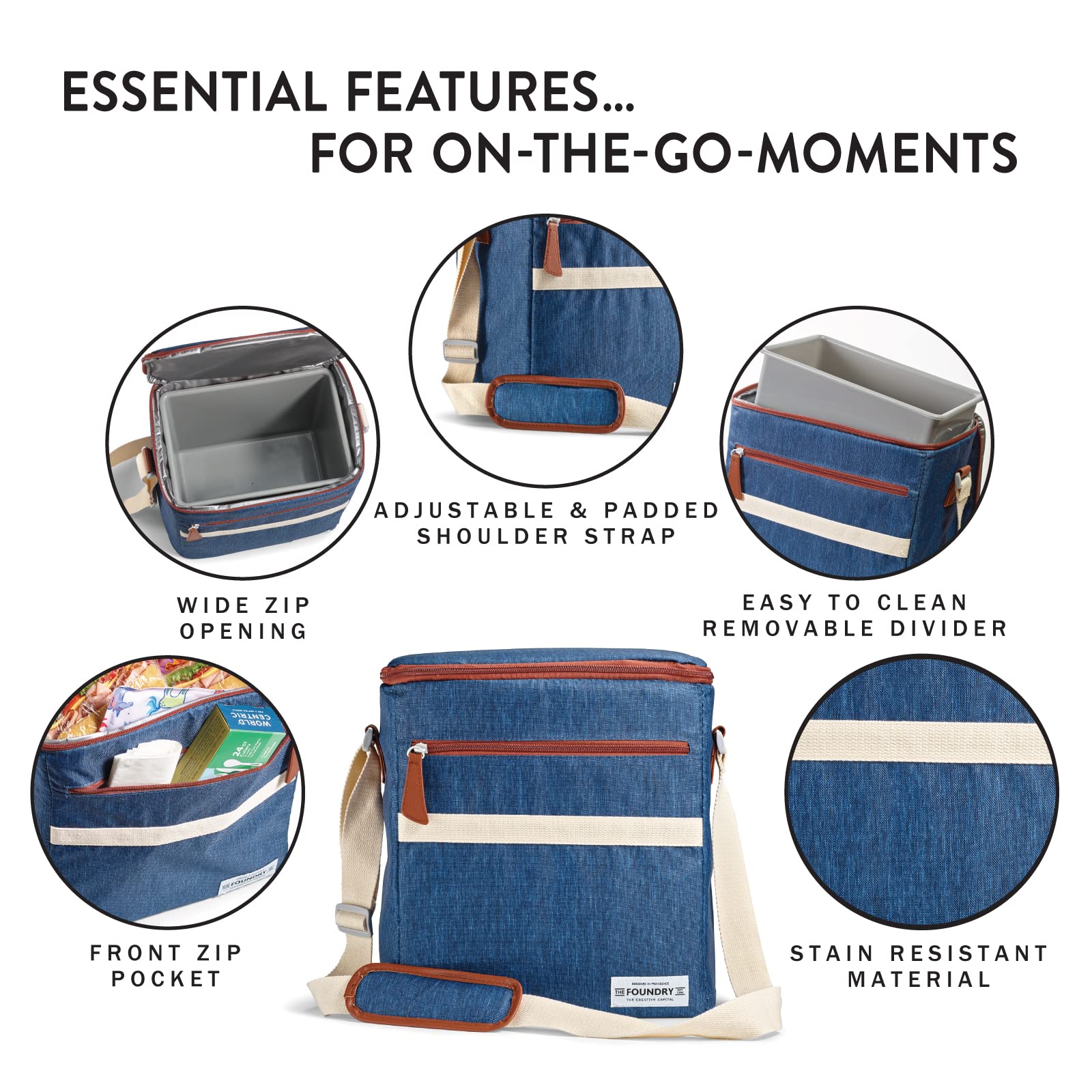Fit & Fresh Foundry Soft Cooler Bag - Insulated Leak Proof 12 Can Cooler for Men & Women | Portable Travel, Beach & Picnic Cooler with Removable Hard Liner | Stain Resistant | Perfect for Camping, Tailgating & Outdoor Activities