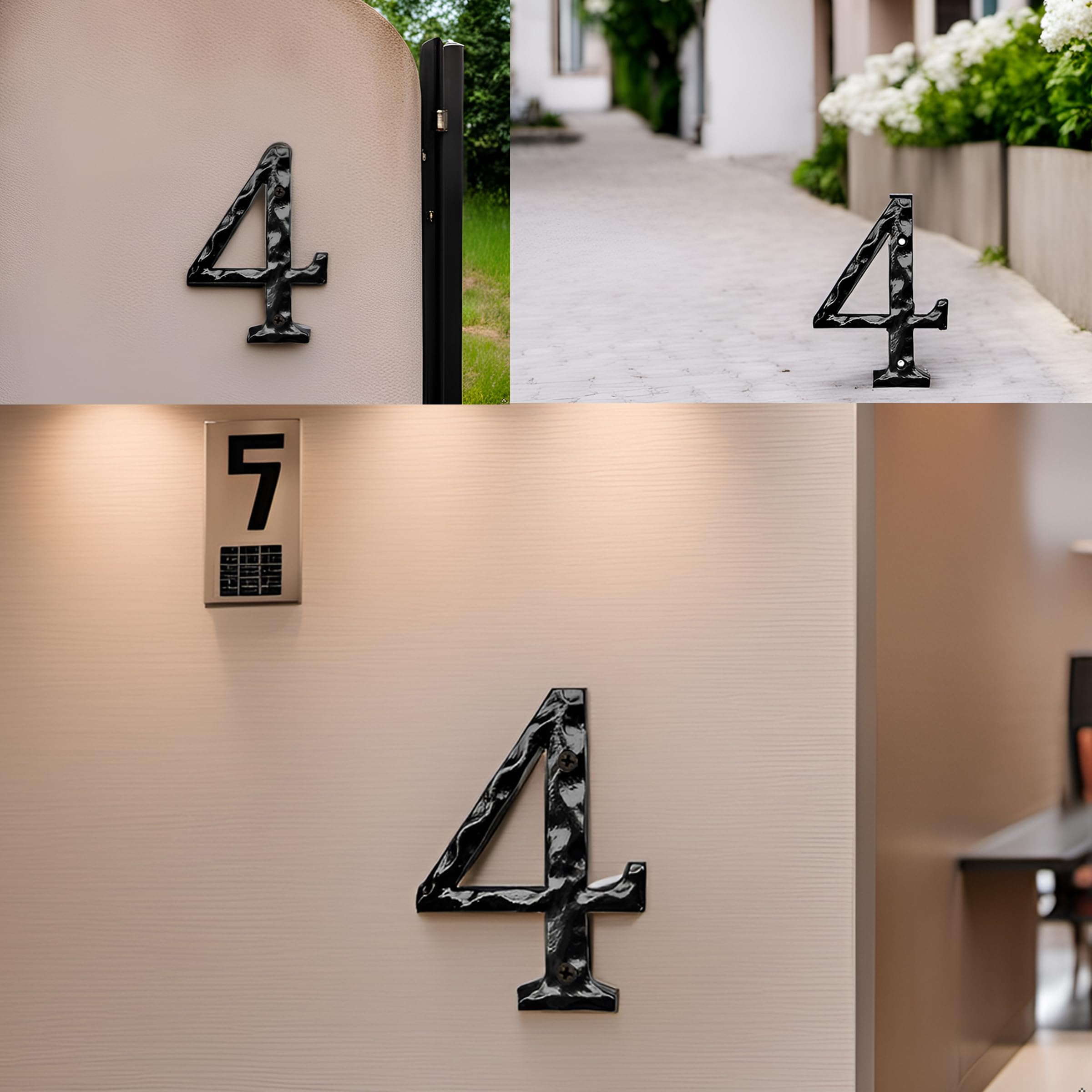 5.5 Inch Black Cast Iron House Numbers - Rustic Metal Mailbox Address Plaque for Outdoor Home Decor, Farmhouse Style, Front Door & Garden Signage