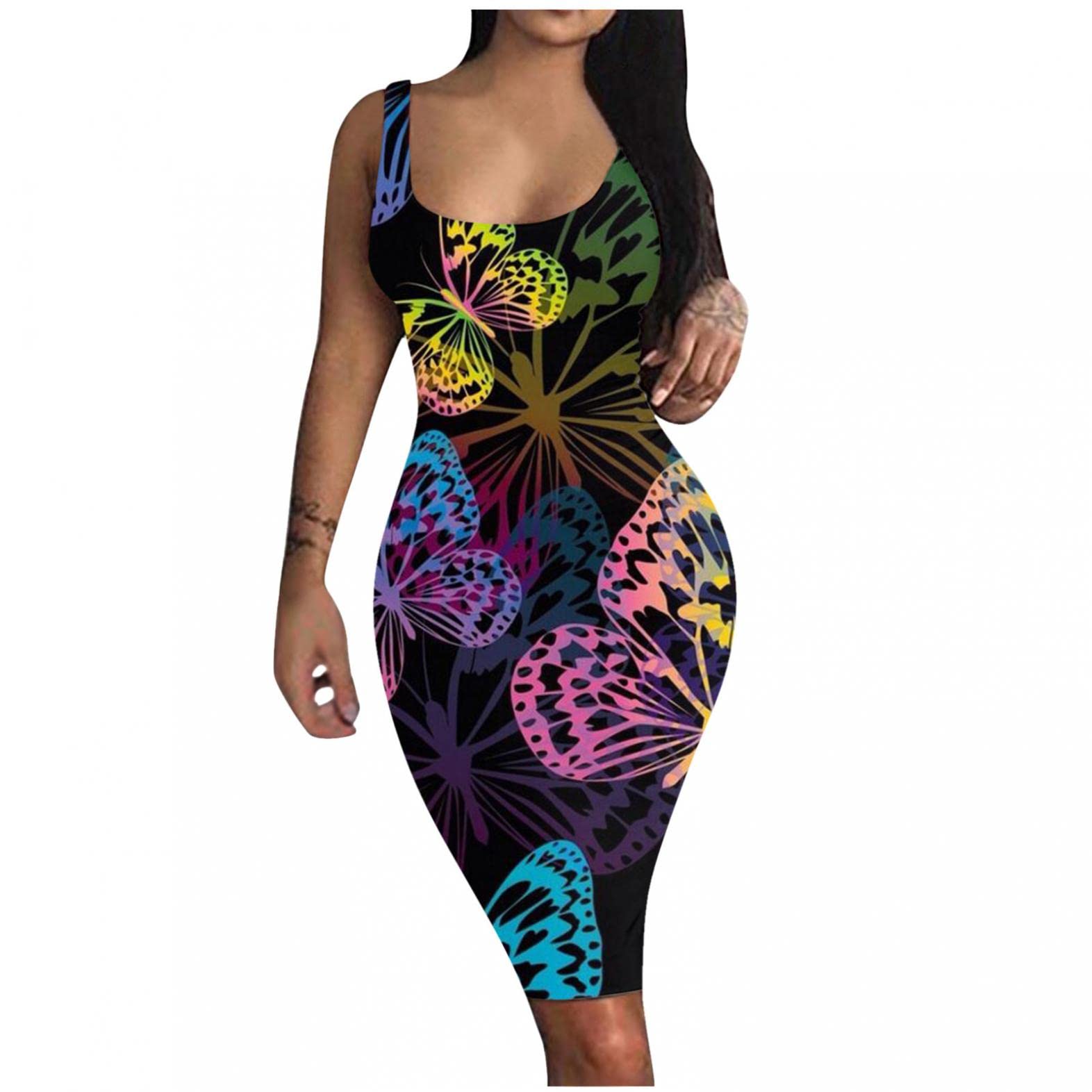 Elegant Spaghetti Strap Deep V Neck Sleeveless Bodycon Dress for Women - Sexy Party & Casual Wear - Perfect for Night Out, Club, Date Night & Special Occasions