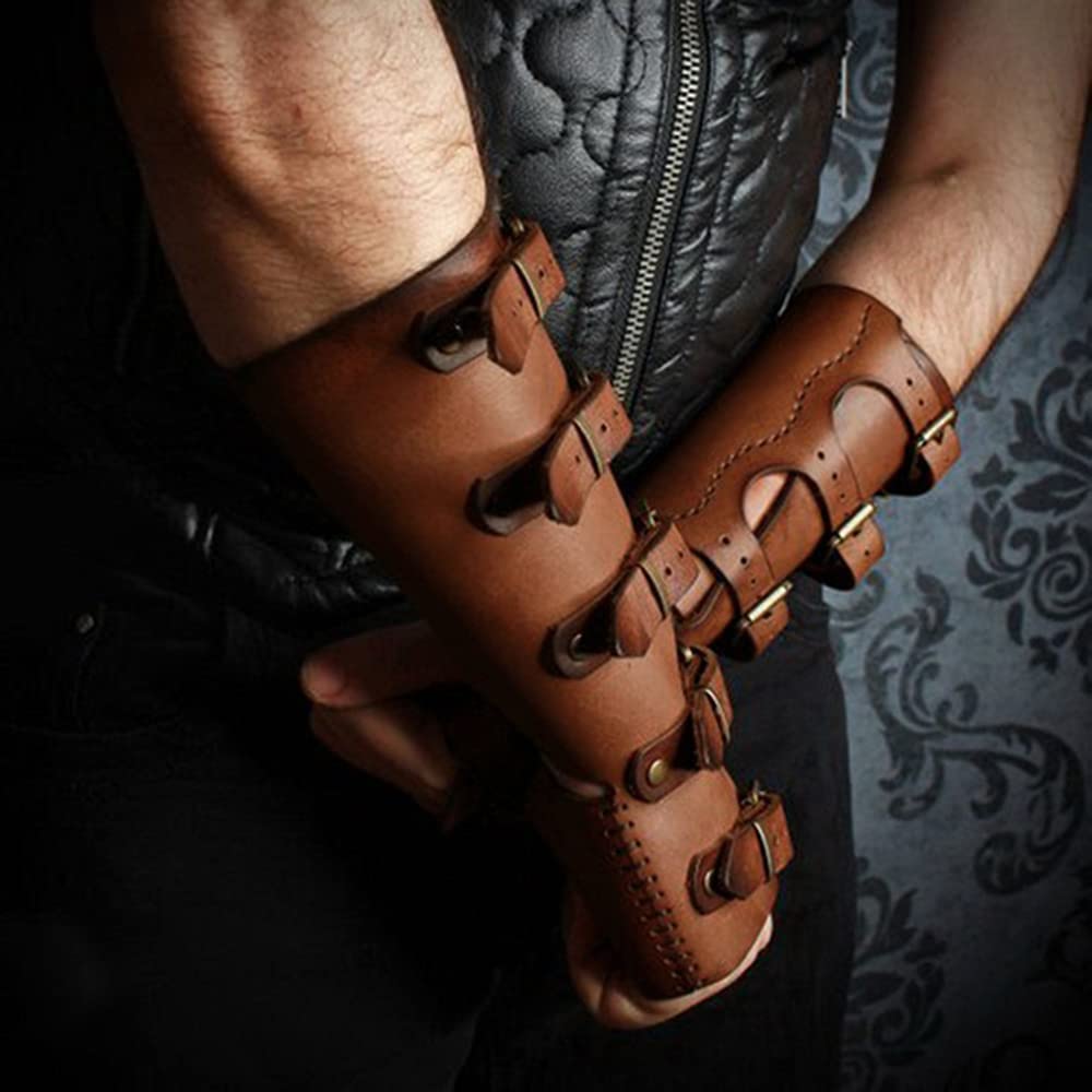 Medieval Gauntlet Wristband - Punk Gothic Faux Leather Armor Bracer with Buckles for Cosplay, LARP & Renaissance Fairs | Costume Accessory for Halloween & Historical Reenactments