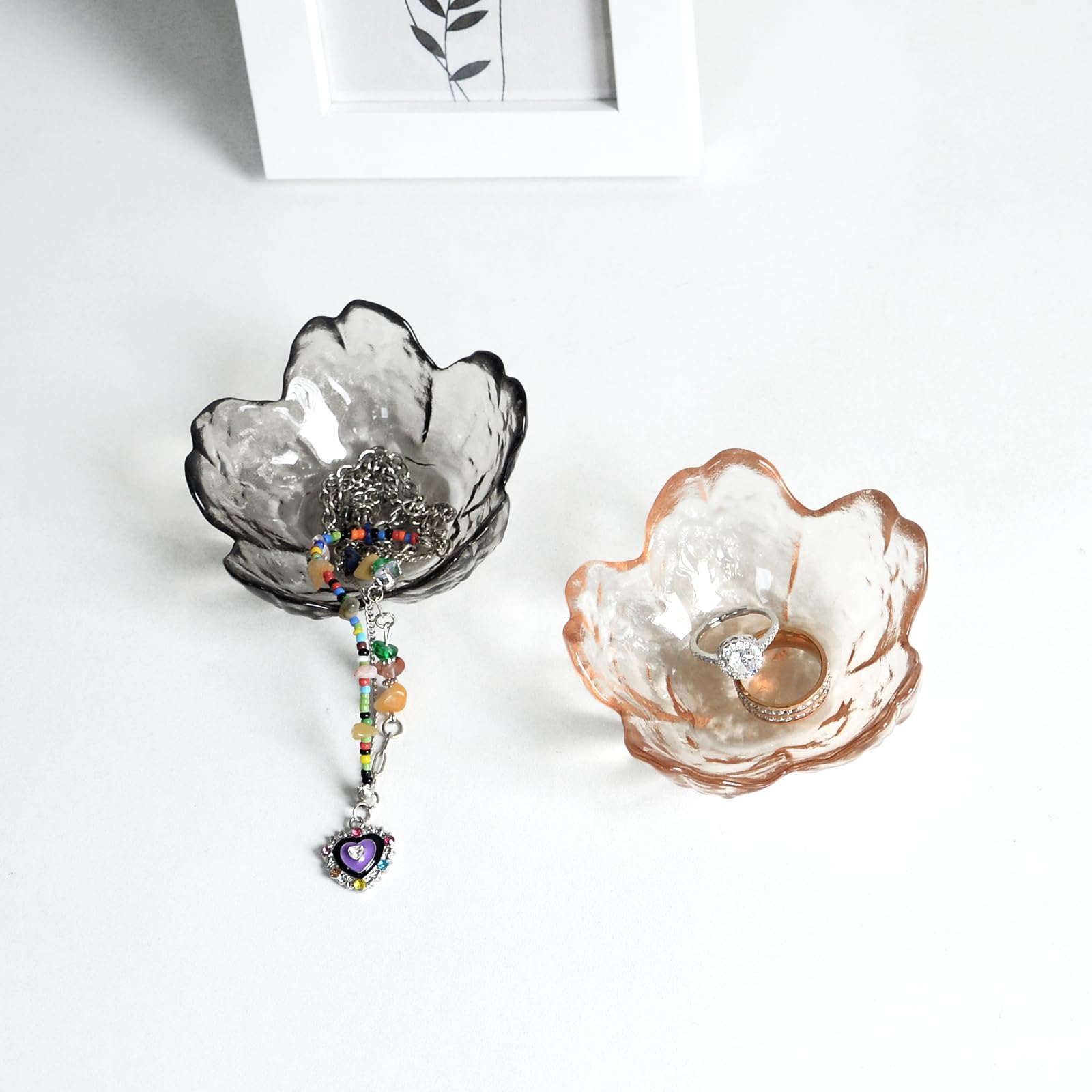 Crystal Amber Flower Ring Dish - Elegant Jewelry Tray & Decorative Glass Trinket Dish for Vanity Organization | Perfect for Rings, Earrings, Necklaces & Small Accessories | Modern Home Decor & Gift Idea