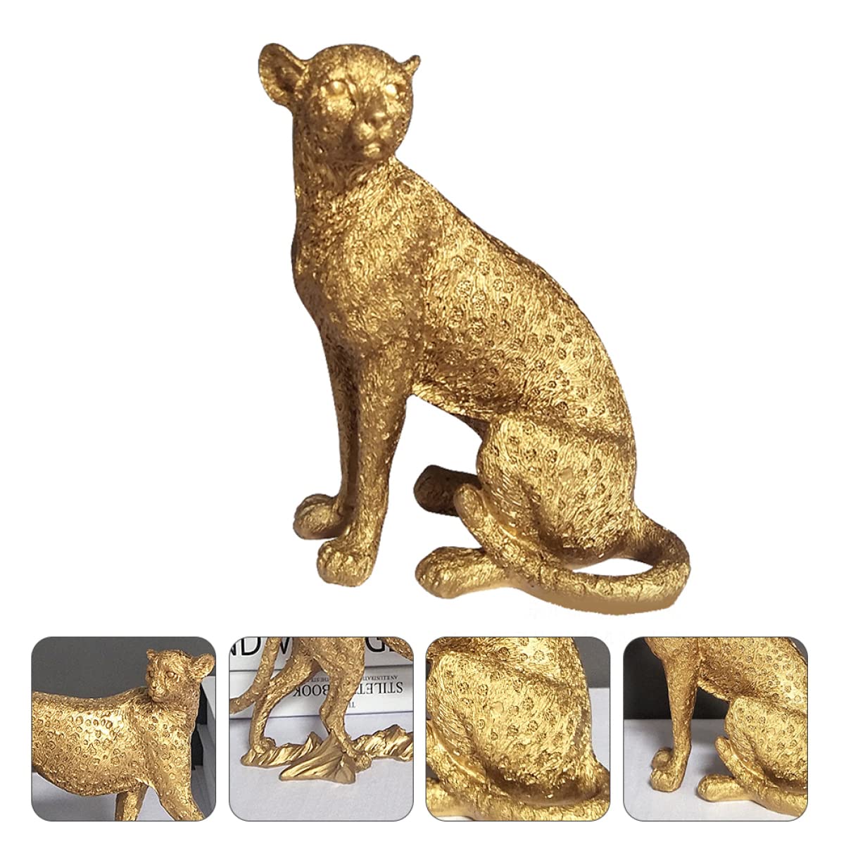 Golden Resin Leopard Statue - Home & Office Decor for Modern Spaces