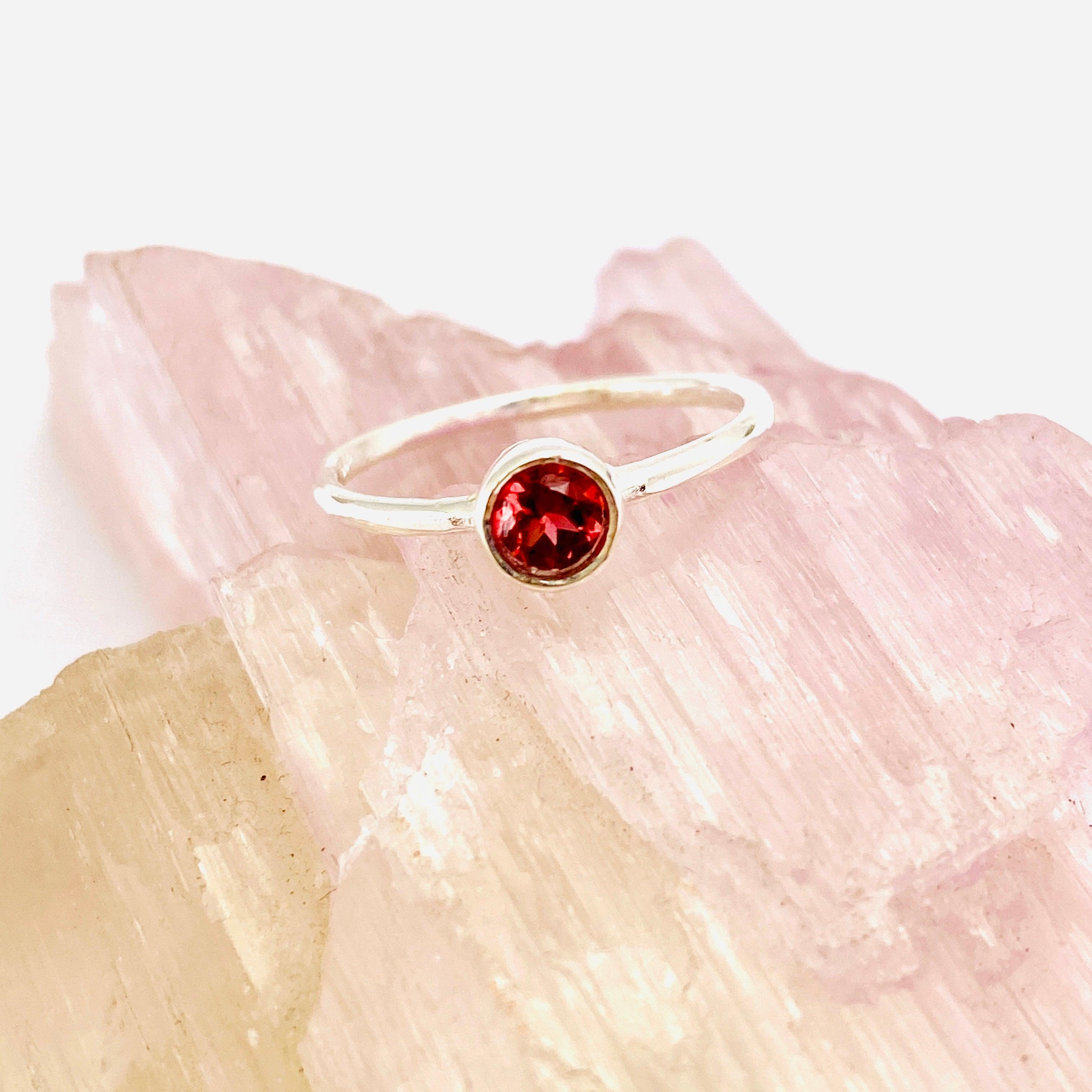 Garnet Round Faceted Fine Band Ring R3754 GA - Elegant Jewelry for Women, Perfect for Weddings, Anniversaries & Special Occasions