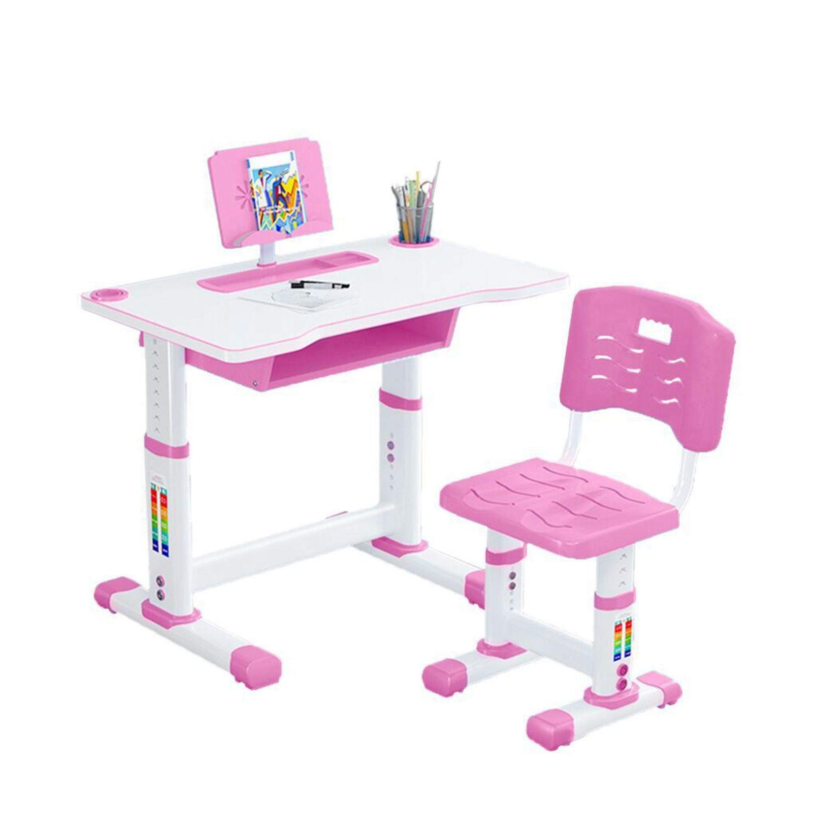 Adjustable Kids Table and Chair Set - Height Adjustable Study Desk for Children, School Writing Desk with Ergonomic Design (Pink) - Perfect for Homeschooling, Learning & Playroom Activities