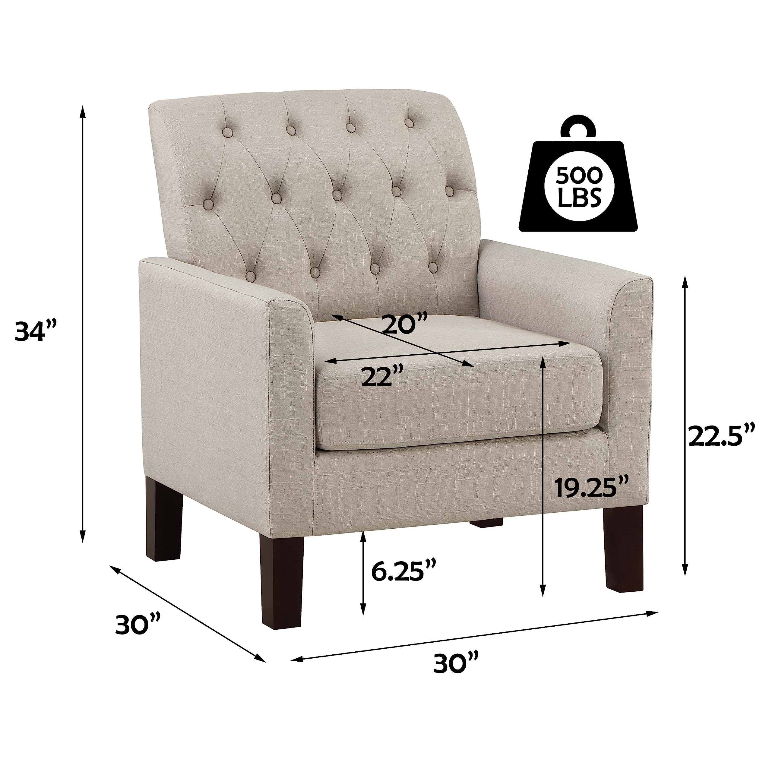 Rosevera Brayle Rosevara Tufted Back Accent Chair - Comfy Padded Seat Living Room, Bedroom & Office Furniture - High-Quality Polyester Upholstery in Warm Beige | Perfect for Reading Nooks, Lounge Areas & Small Spaces