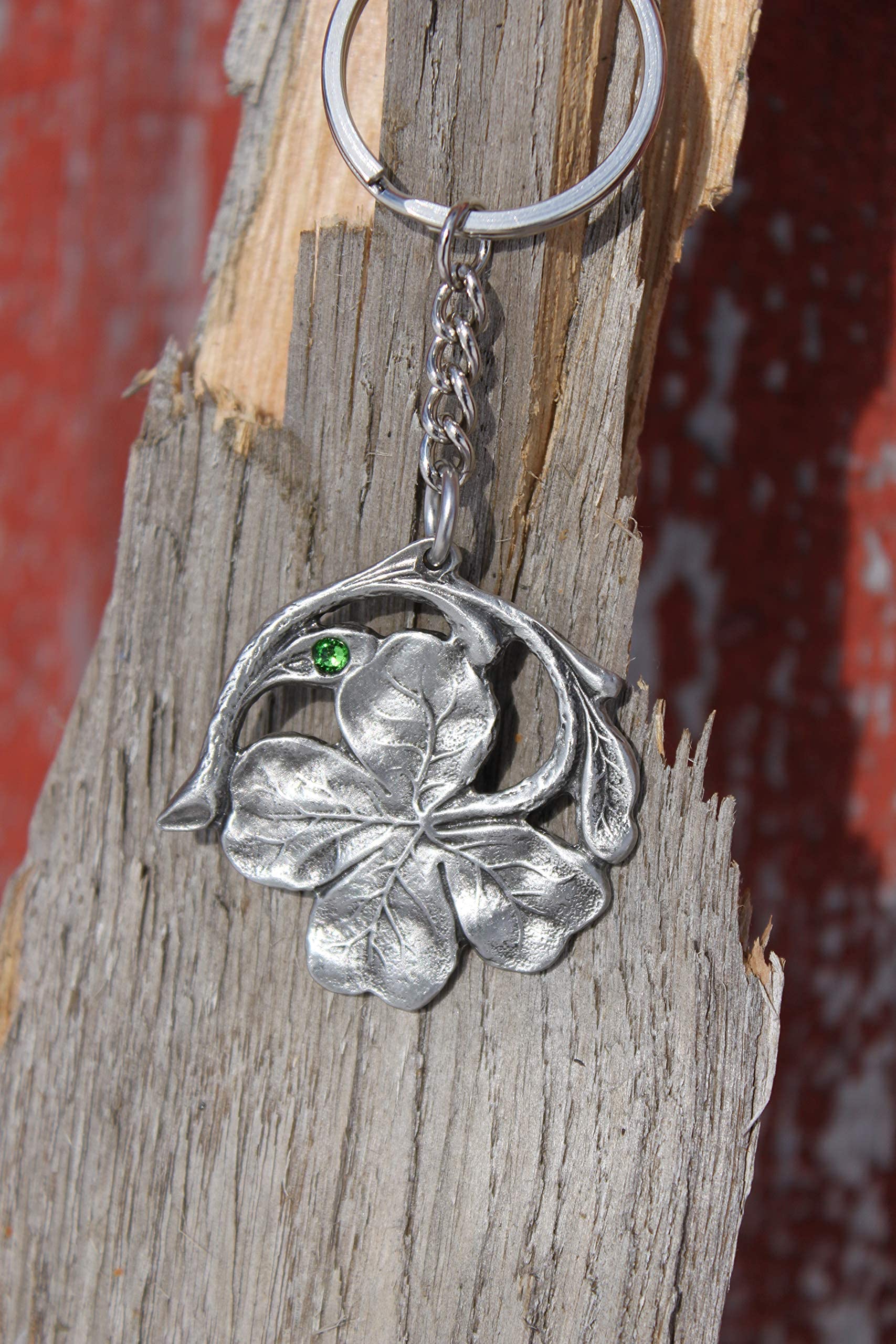 Lead-Free Pewter 4 Leaf Clover Keychain with Green Jewel – Handmade in Michigan – Irish Good Luck Charm for Keys, Gifts & St. Patrick's Day Accessories