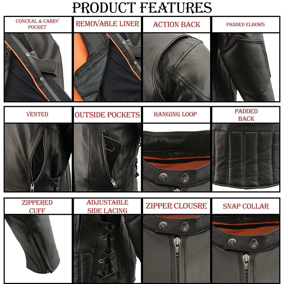 Milwaukee Leather SH1010 Men's Scooter Black Vented Motorcycle Jacket with Side Laces - Perfect for Riding & Urban Fashion