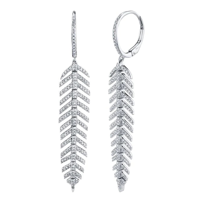 Diamond Drop Feather Earrings for Women - Elegant Dangle Jewelry for Parties, Weddings & Special Occasions