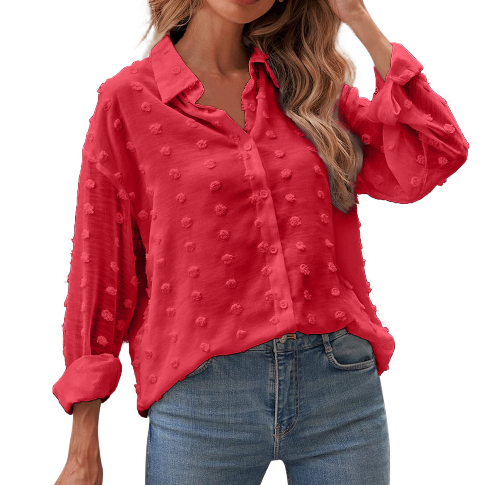 Women's Long Sleeve See-Through Button Down Blouse with Lapel & Roll-Up Cuffed Sleeves | Casual Office Wear & Night Out Fashion