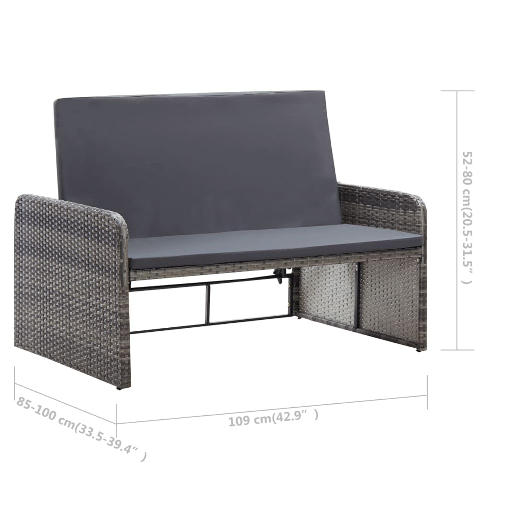 Premium 2-Piece Gray Poly Rattan Patio Lounge Set with Sofa & Storage Footstool - Weather-Resistant Outdoor Furniture with Cushions for Garden, Poolside, and Backyard Relaxation