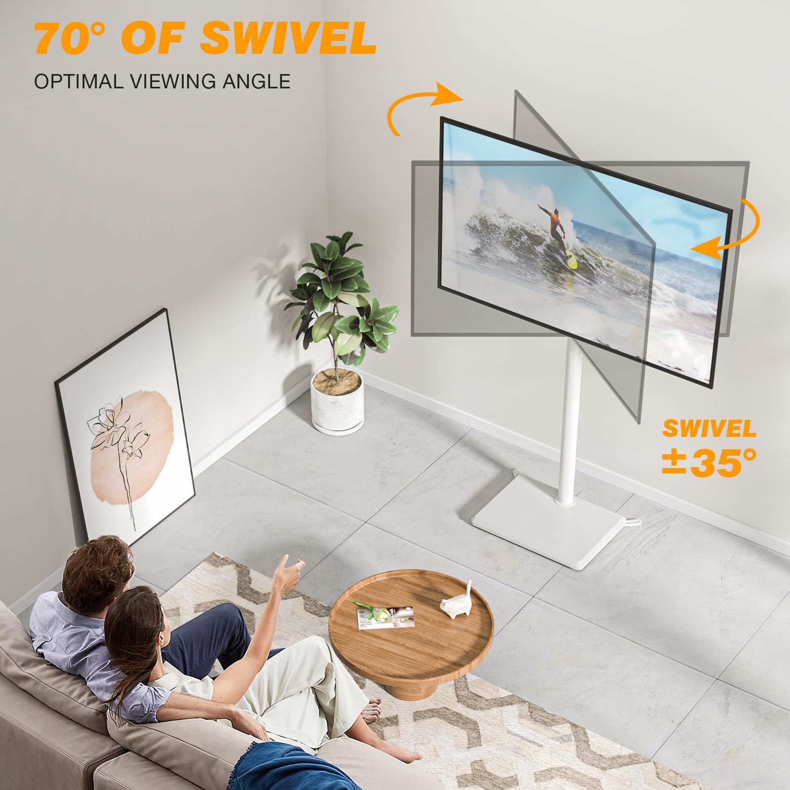 Adjustable TV Floor Stand for 32-55 Inch TVs - Tall Corner TV Stand with Swivel & Height Adjustment, Max VESA 400x400mm, Supports up to 40kg - Perfect for Living Rooms, Bedrooms & Home Theaters