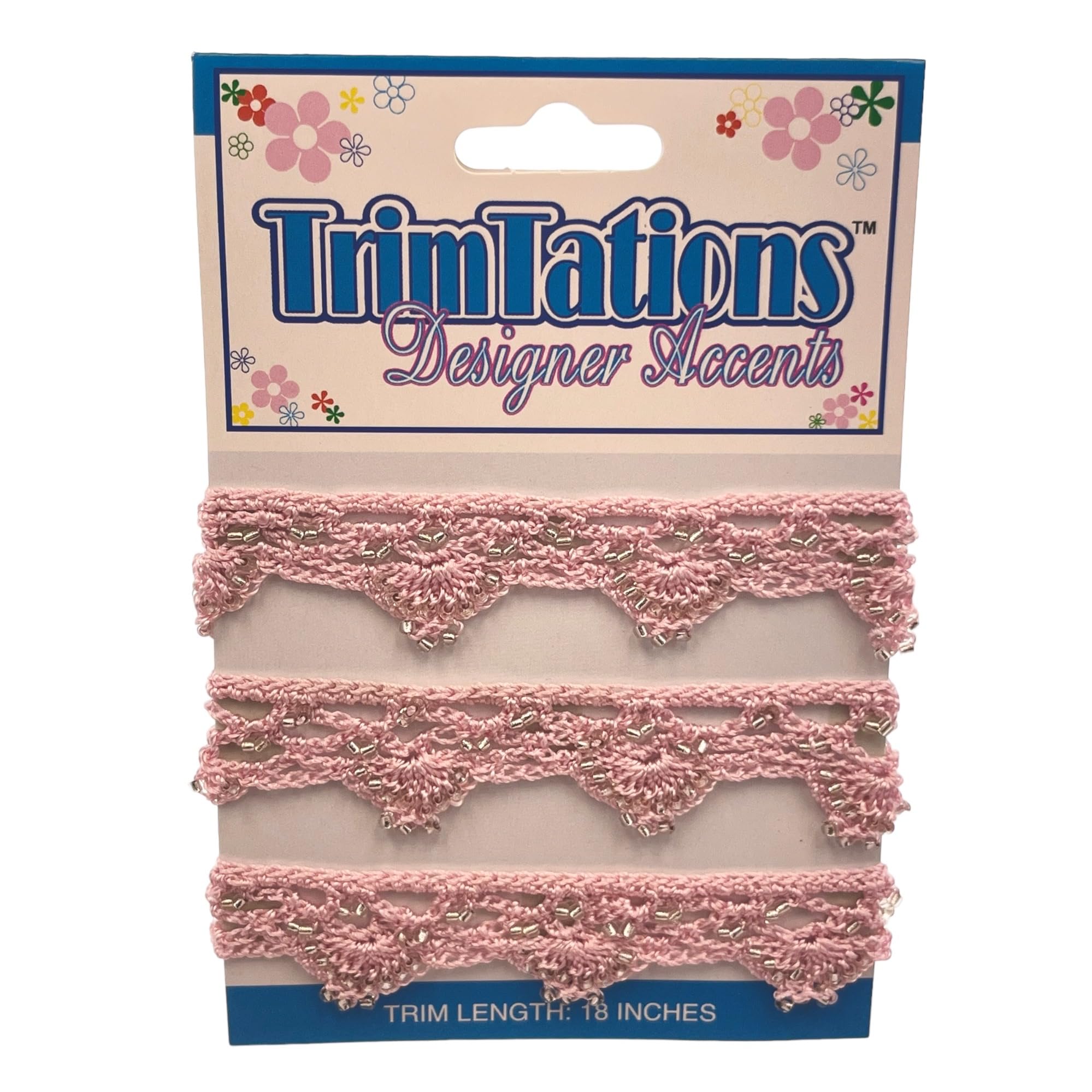 Expo Beaded Crochet Trims - Pack of 18 Pink Decorative Lace for DIY Crafts, Wedding Decor, and Costume Accessories