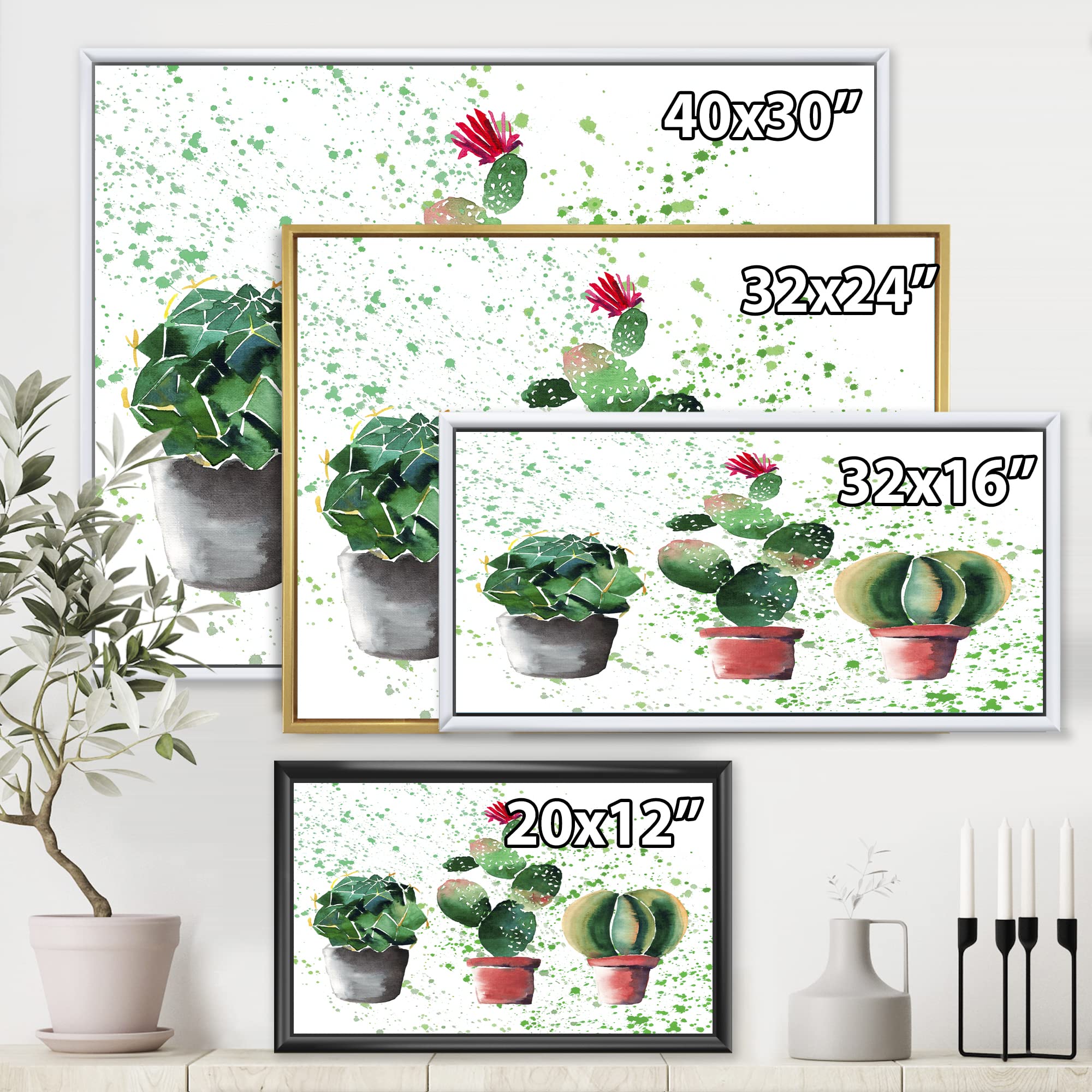 Three Cacti In Clay Pots - Traditional Framed Canvas Wall Art Print for Home & Office Decor | Desert-Themed Wall Decor | Perfect for Living Room, Bedroom or Workspace