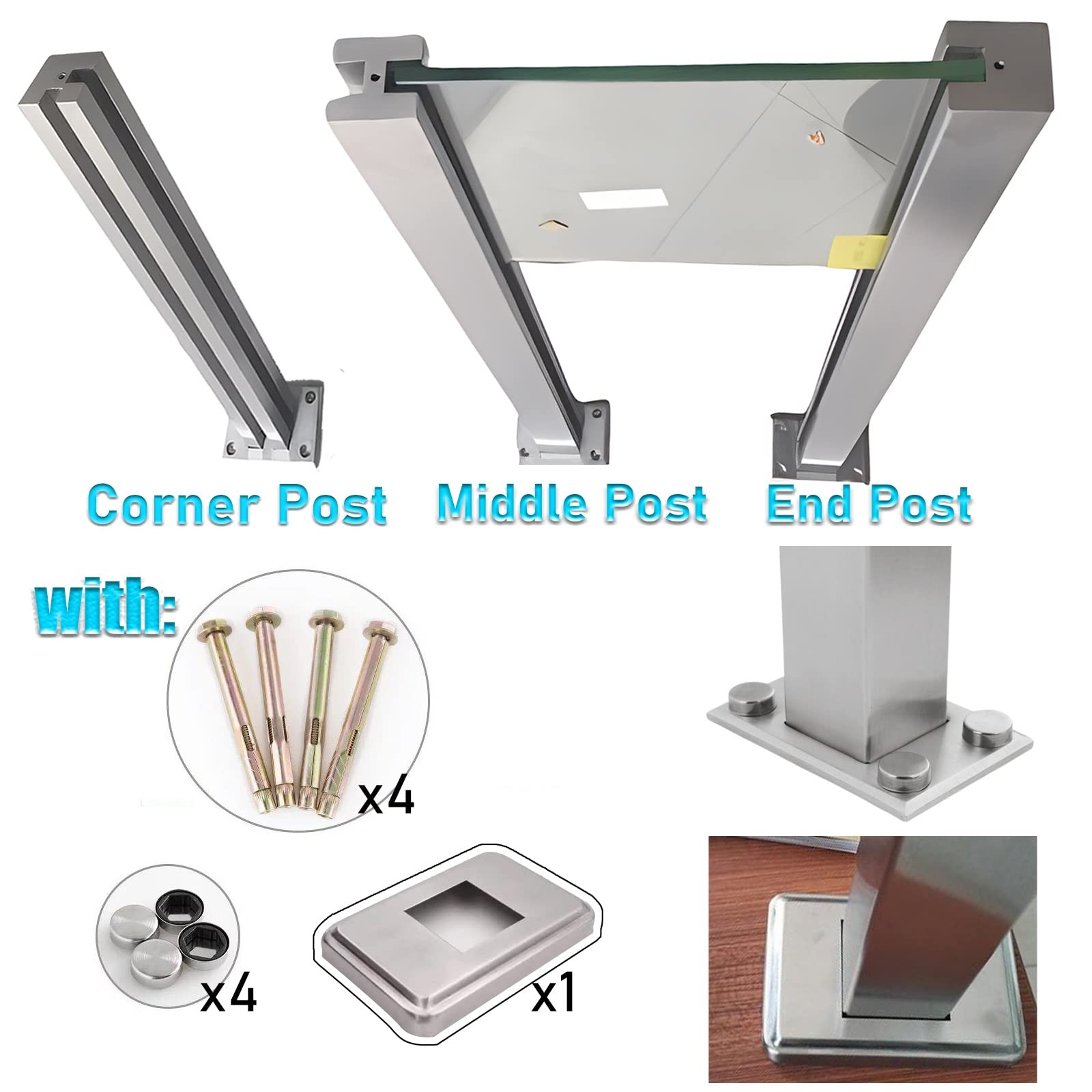 Stair Landing Railing System with Hardware - Internal & External Balcony Deck Guardrail for 8-12mm Glass/Plastic Panels | Clear View Safety Railing Column with Glass Deckorators Holder | Perfect for Home Decks, Balconies, and Staircase Safety