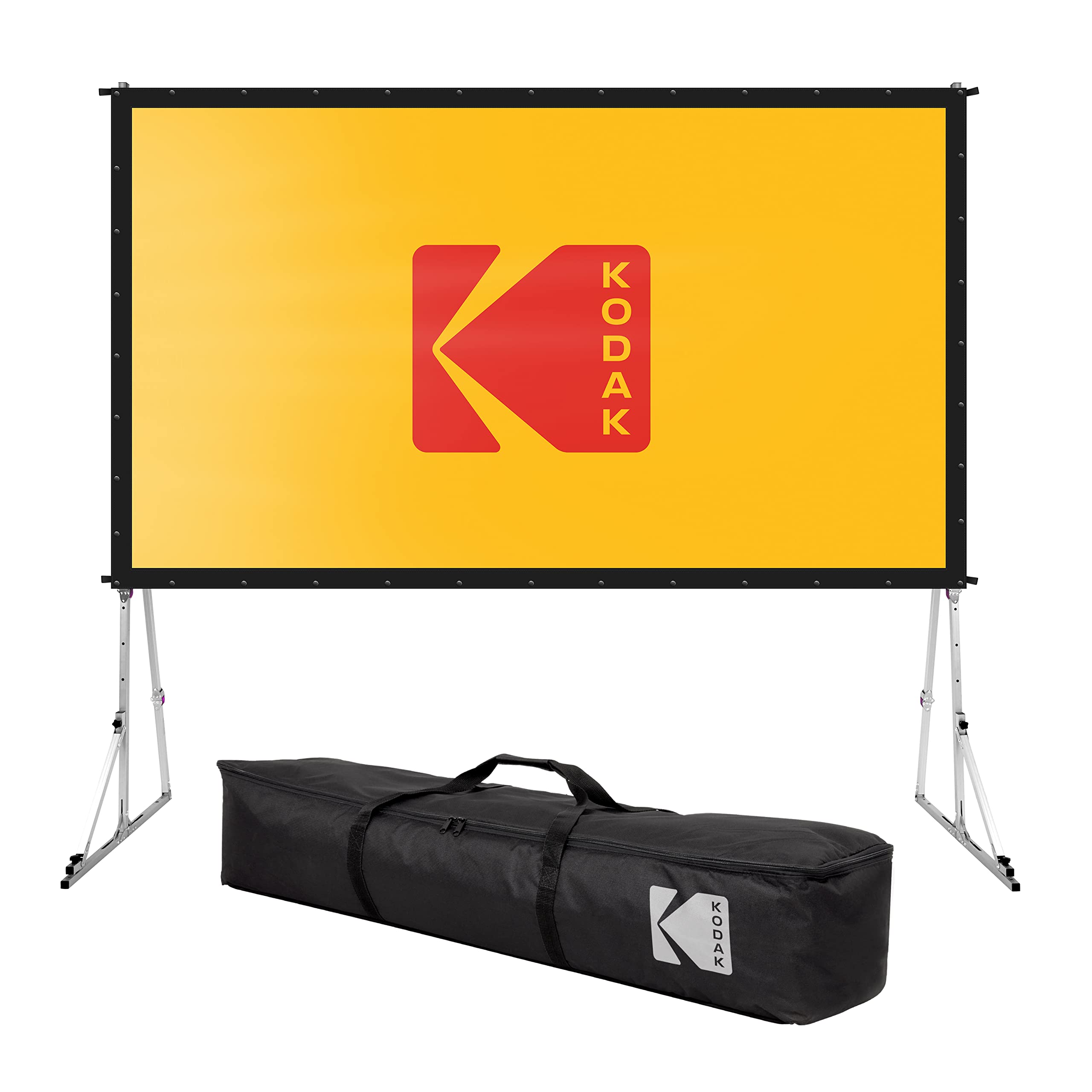 KODAK 150 Inch Portable Pull Down Projector Screen with Stand - Fast Fold White Projection Screen for Indoor & Outdoor Movies, Home Theater, Presentations - Includes Tripod, Stability Kit & Black Storage Case